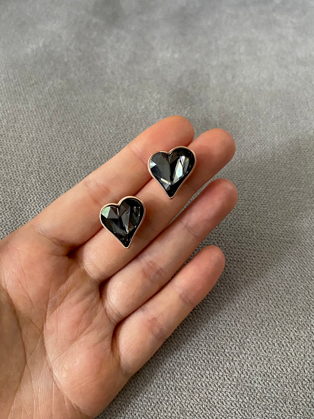 Swarovski Heart Stud Earrings - Black Diamond