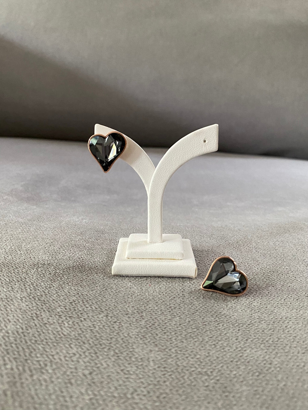 Swarovski Heart Stud Earrings - Black Diamond