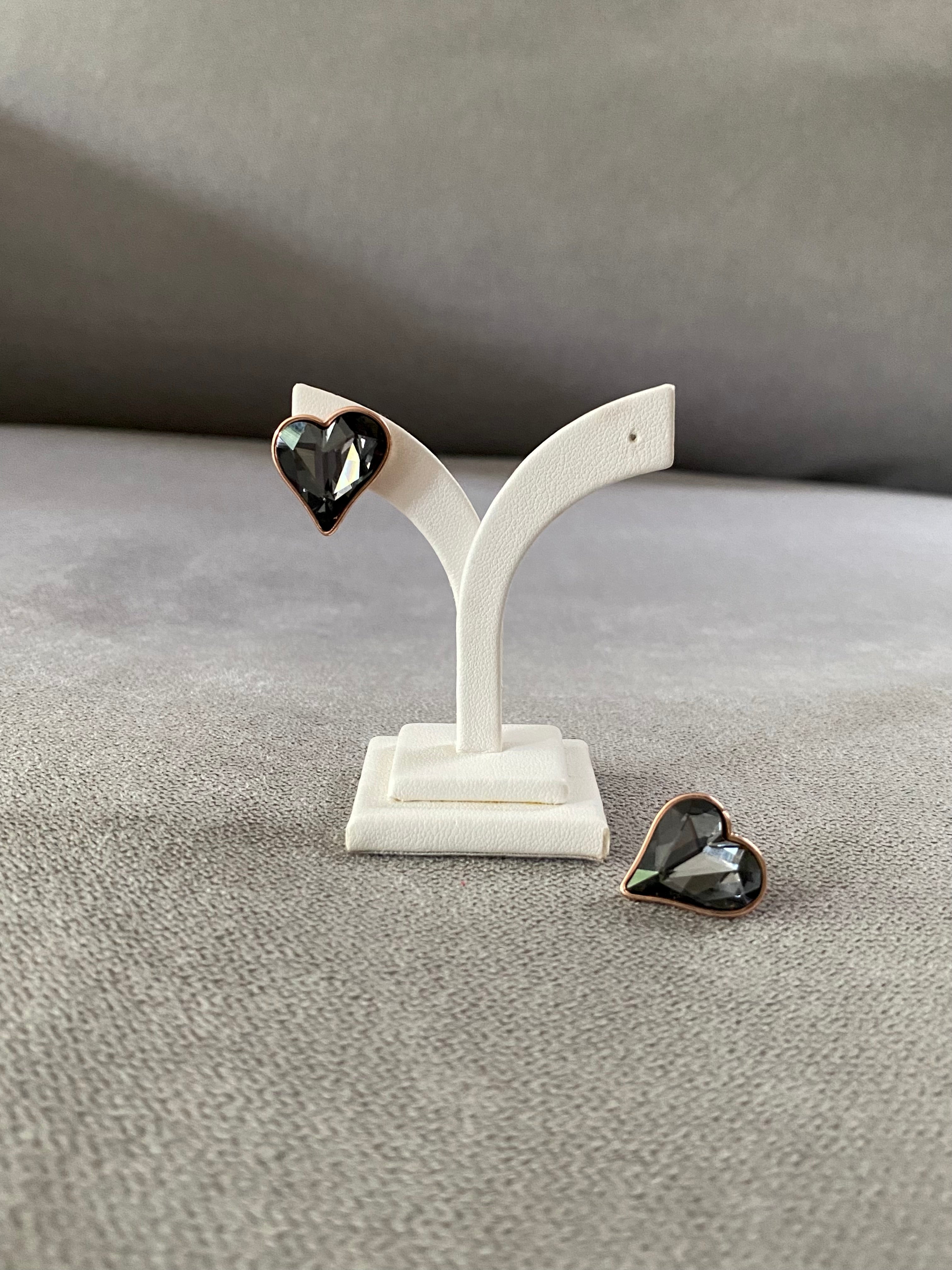 Swarovski Heart Stud Earrings - Black Diamond