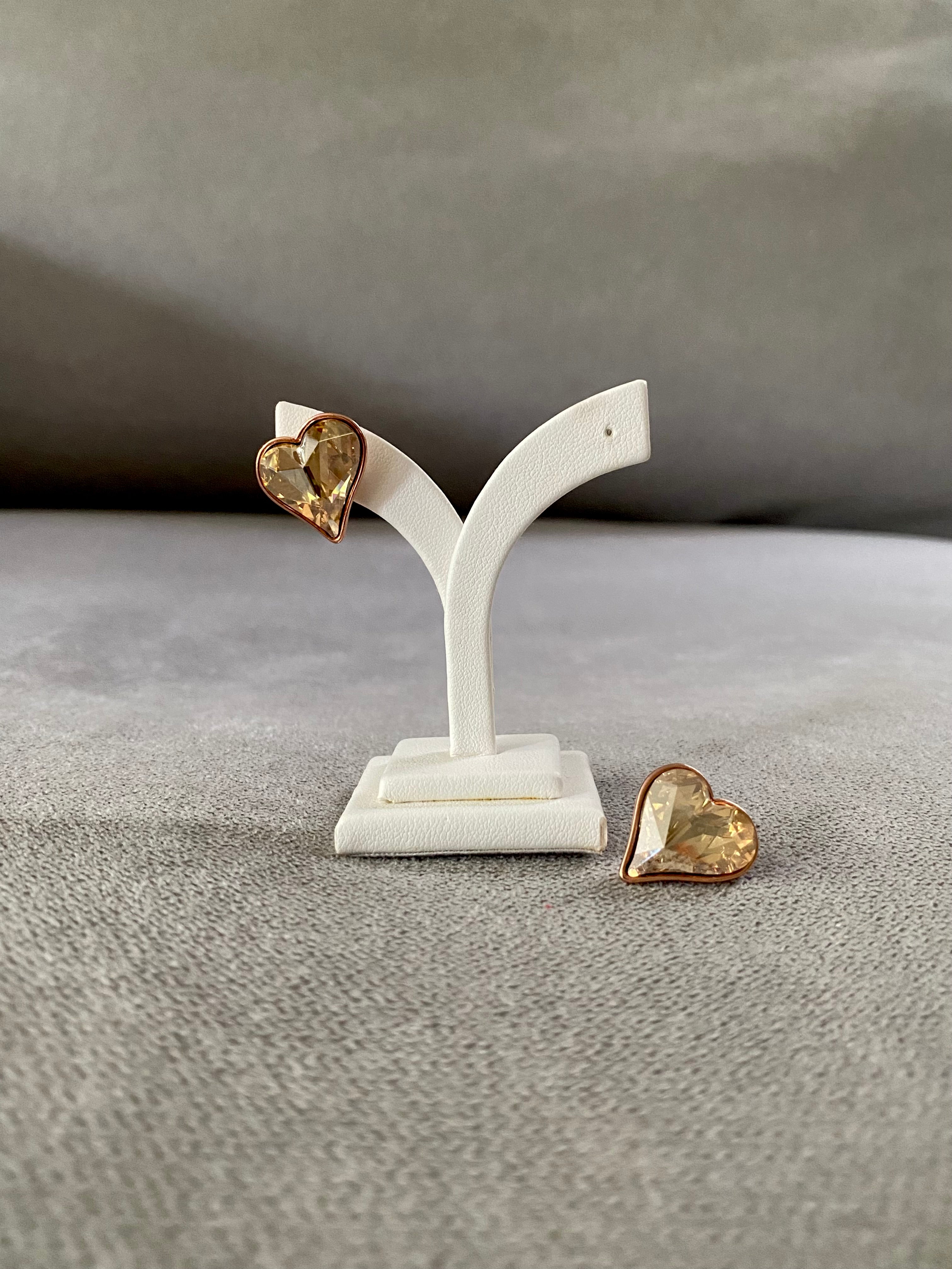 Swarovski Heart Stud Earrings - Golden shadow