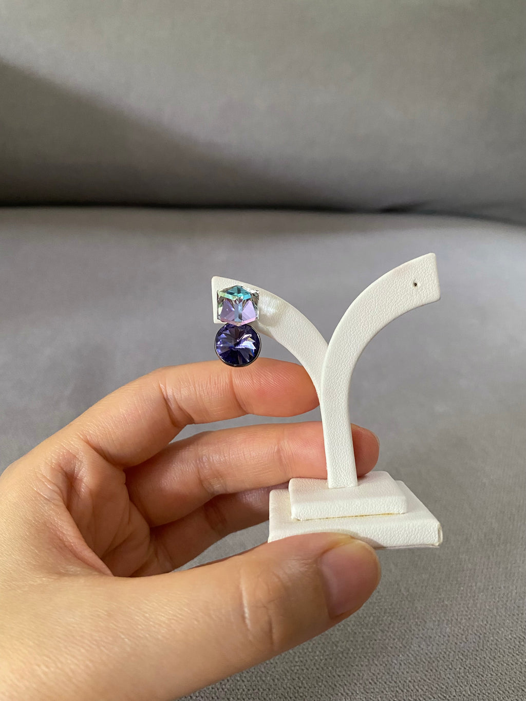 Swarovski AB Cube & Violet Drop Earrings