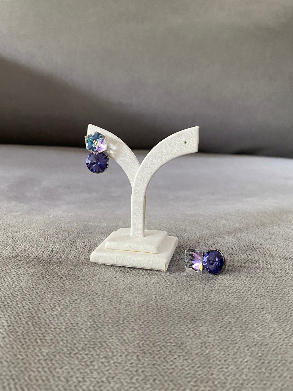 Swarovski AB Cube & Violet Drop Earrings