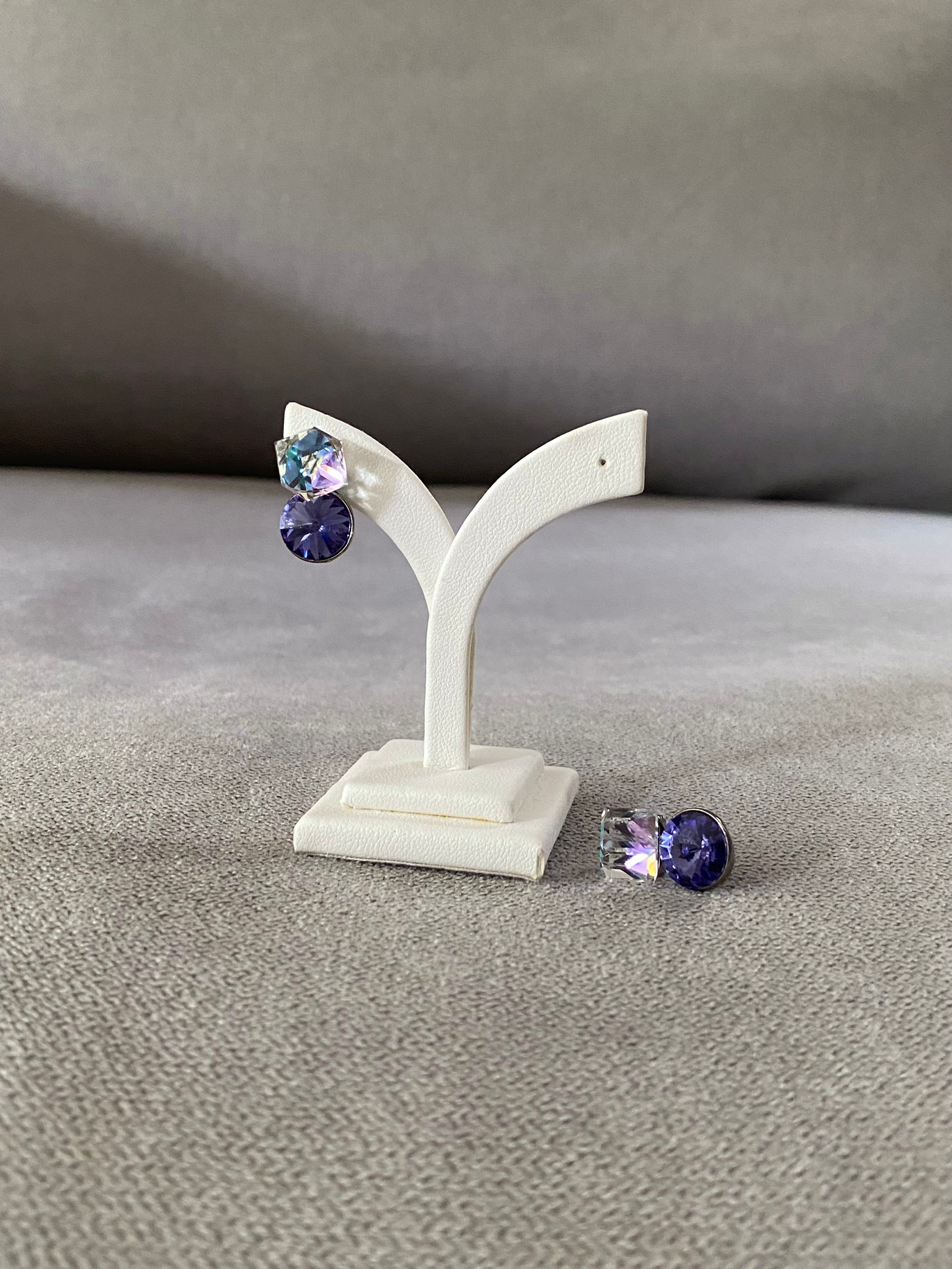 Swarovski AB Cube & Violet Drop Earrings