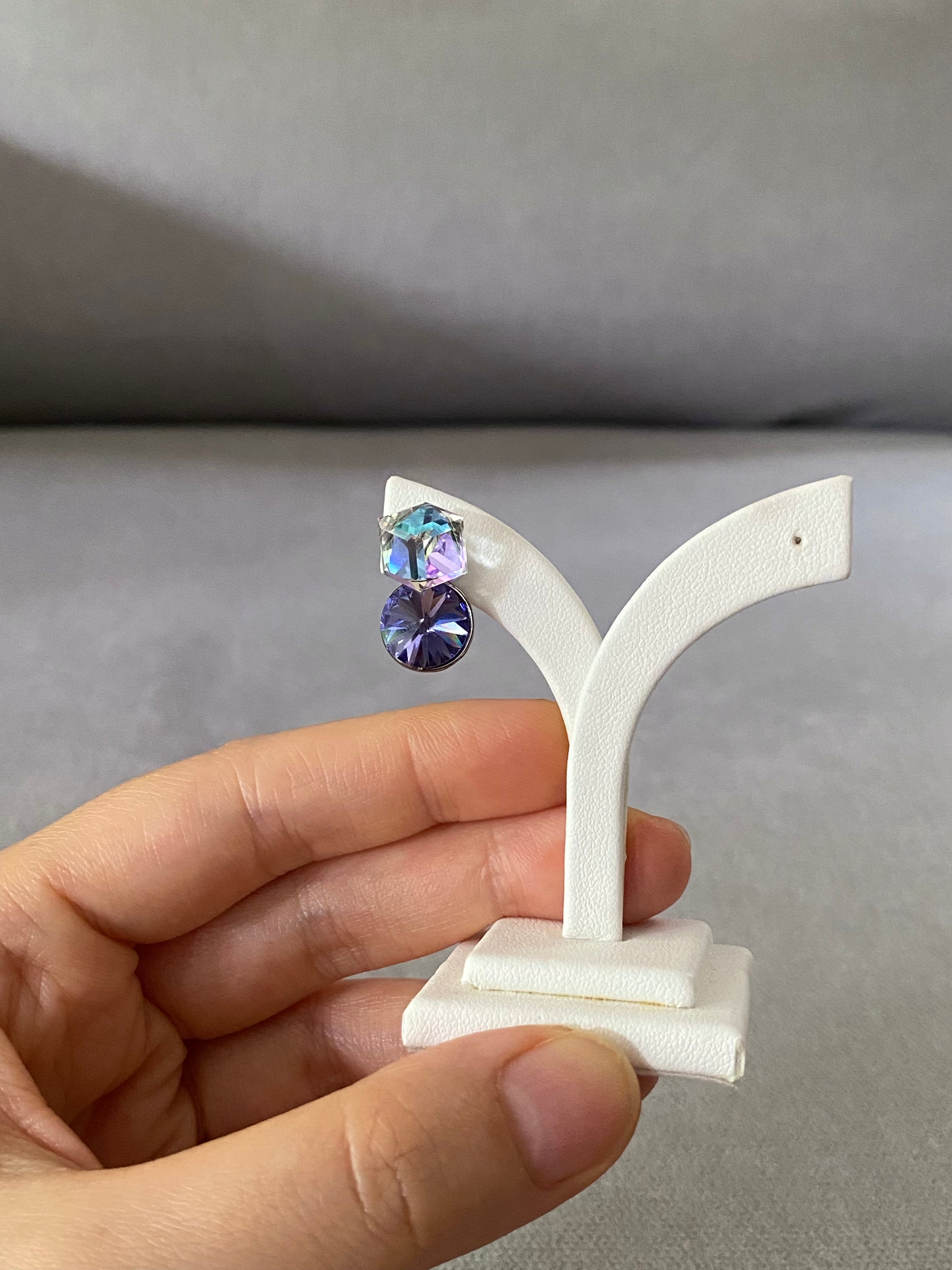 Swarovski AB Cube & Violet Drop Earrings