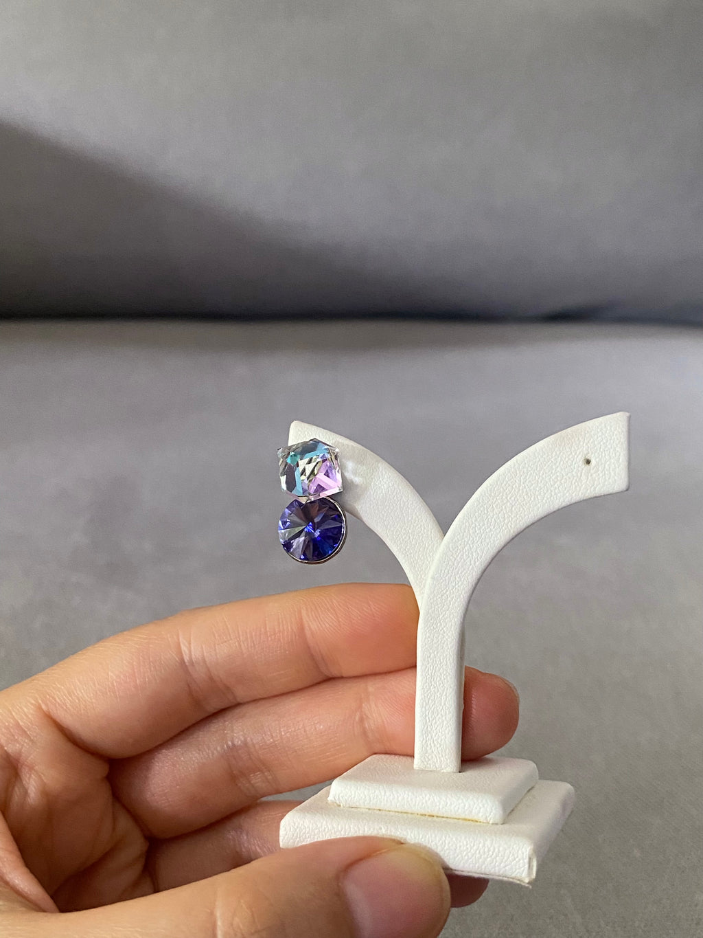Swarovski AB Cube & Violet Drop Earrings