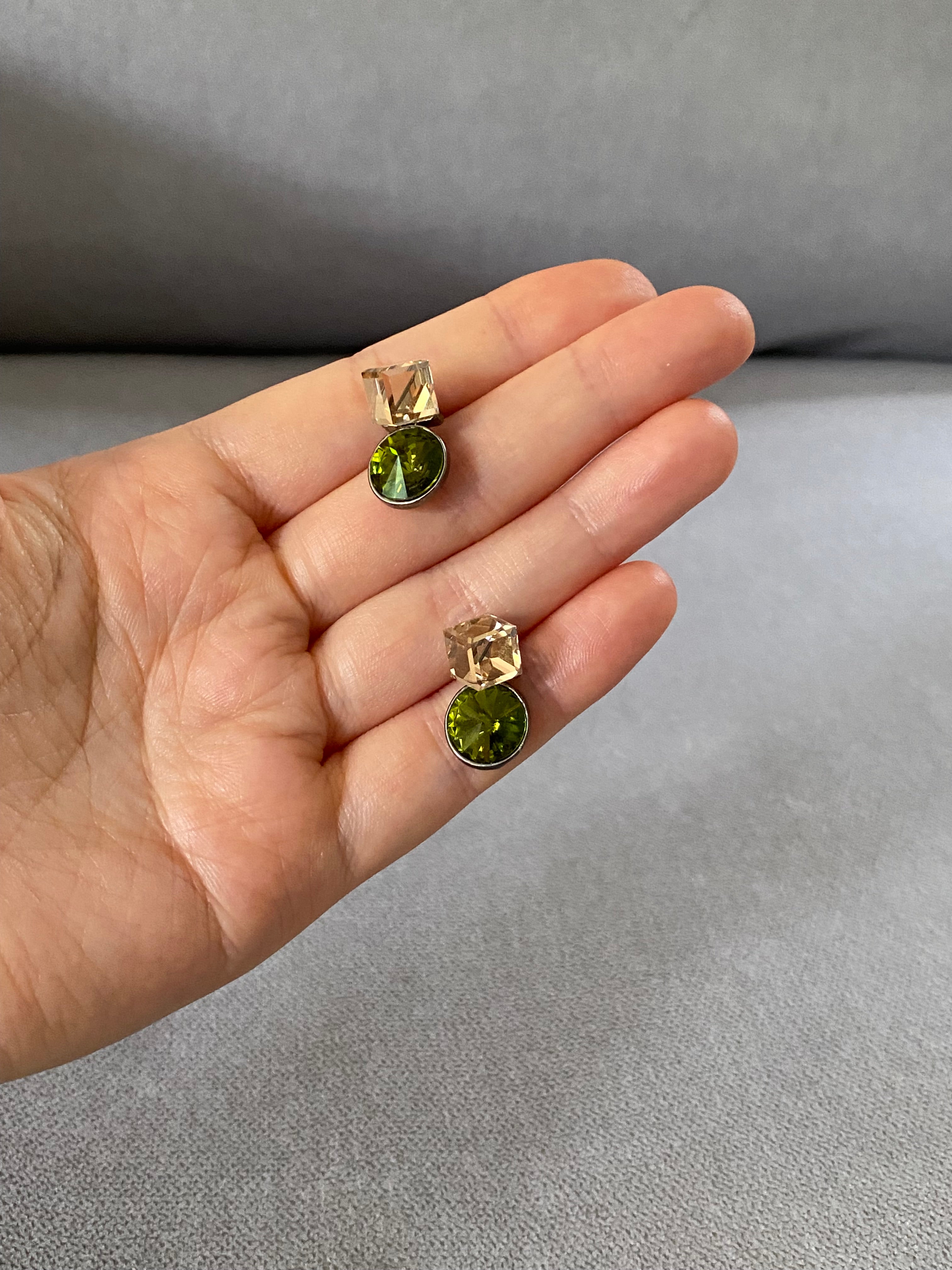 Swarovski Champagne Cube & Olive Drop Earrings