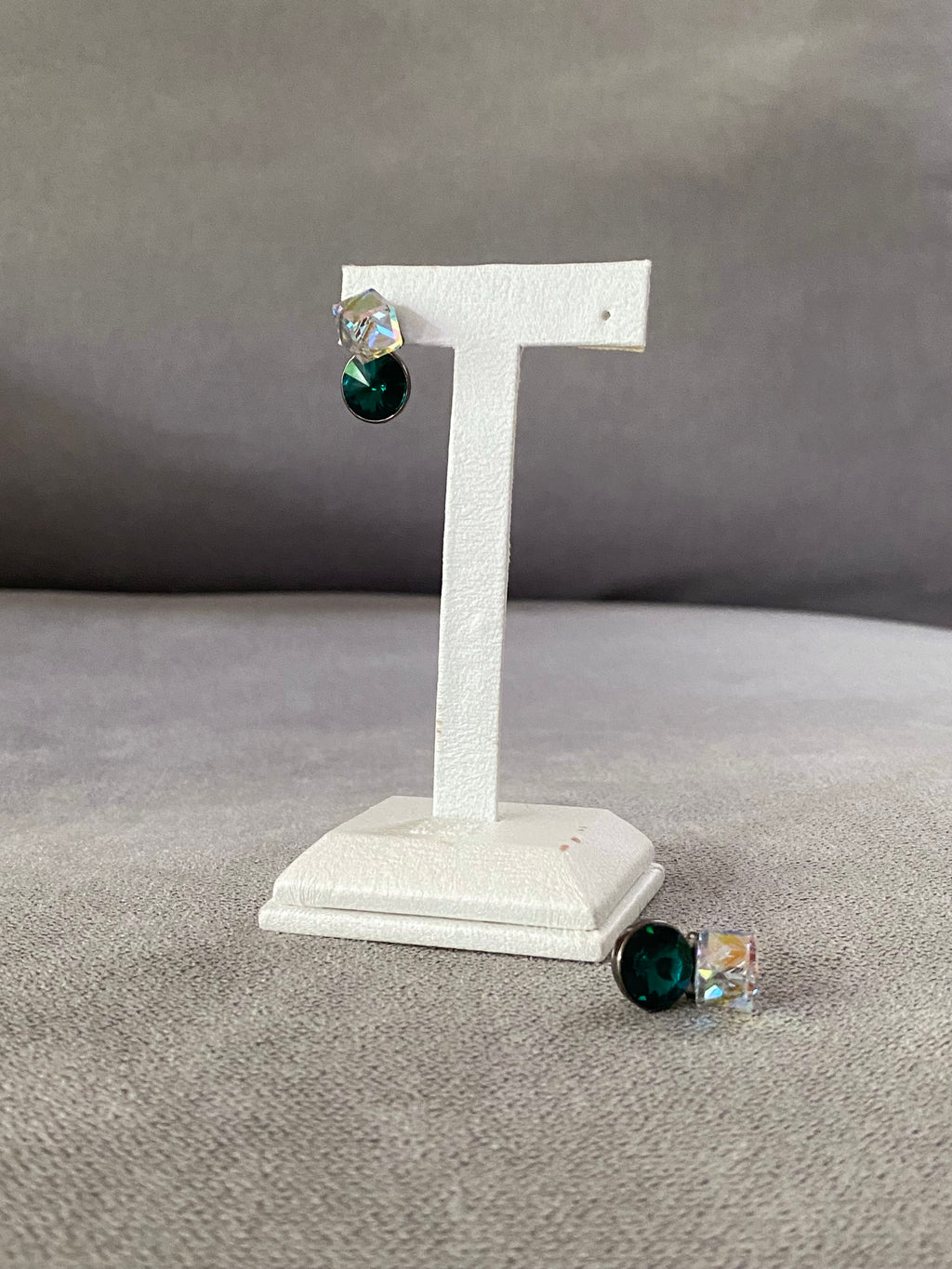 Swarovski AB Cube & Emerald Drop Earrings