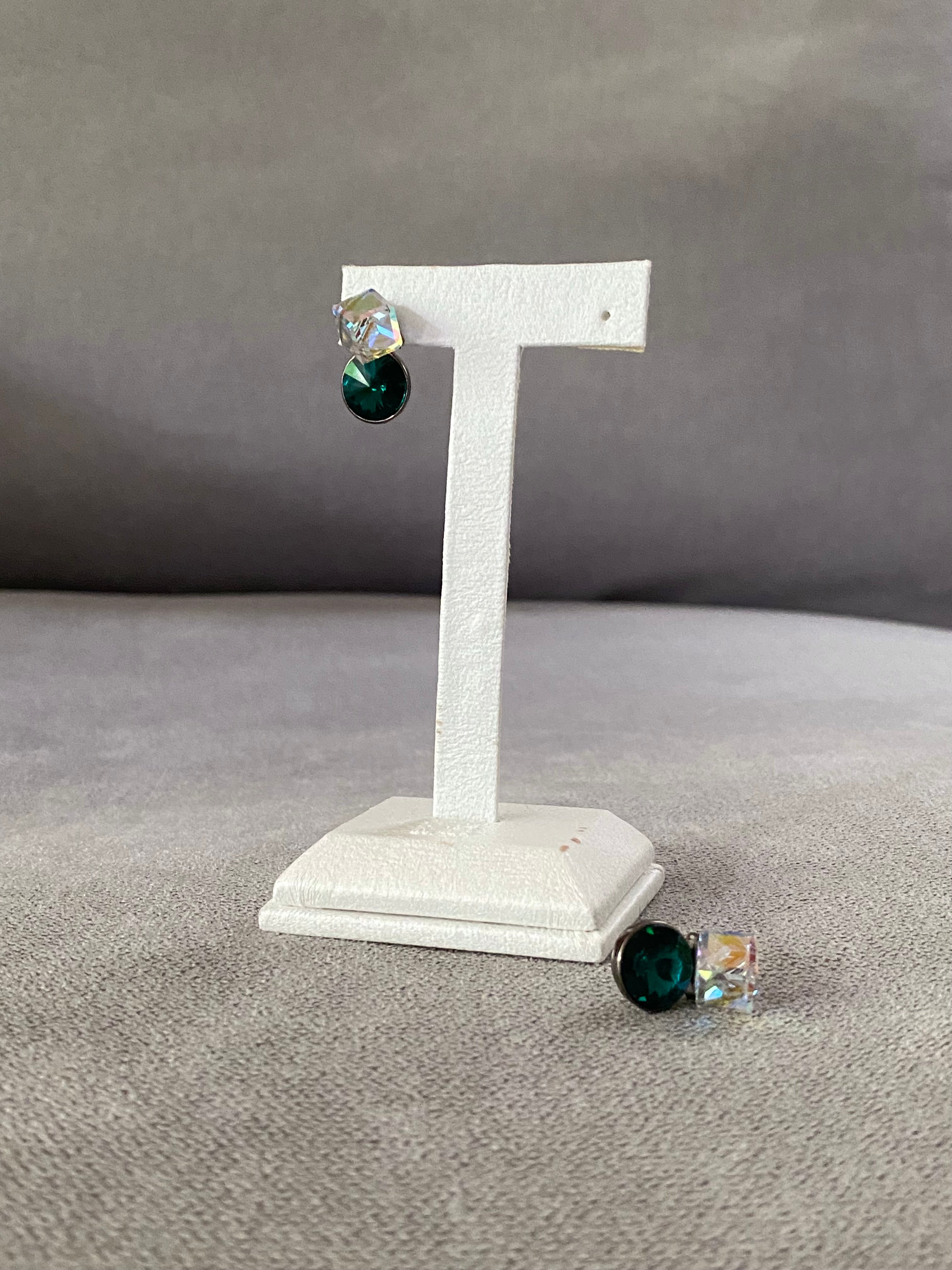 Swarovski AB Cube & Emerald Drop Earrings