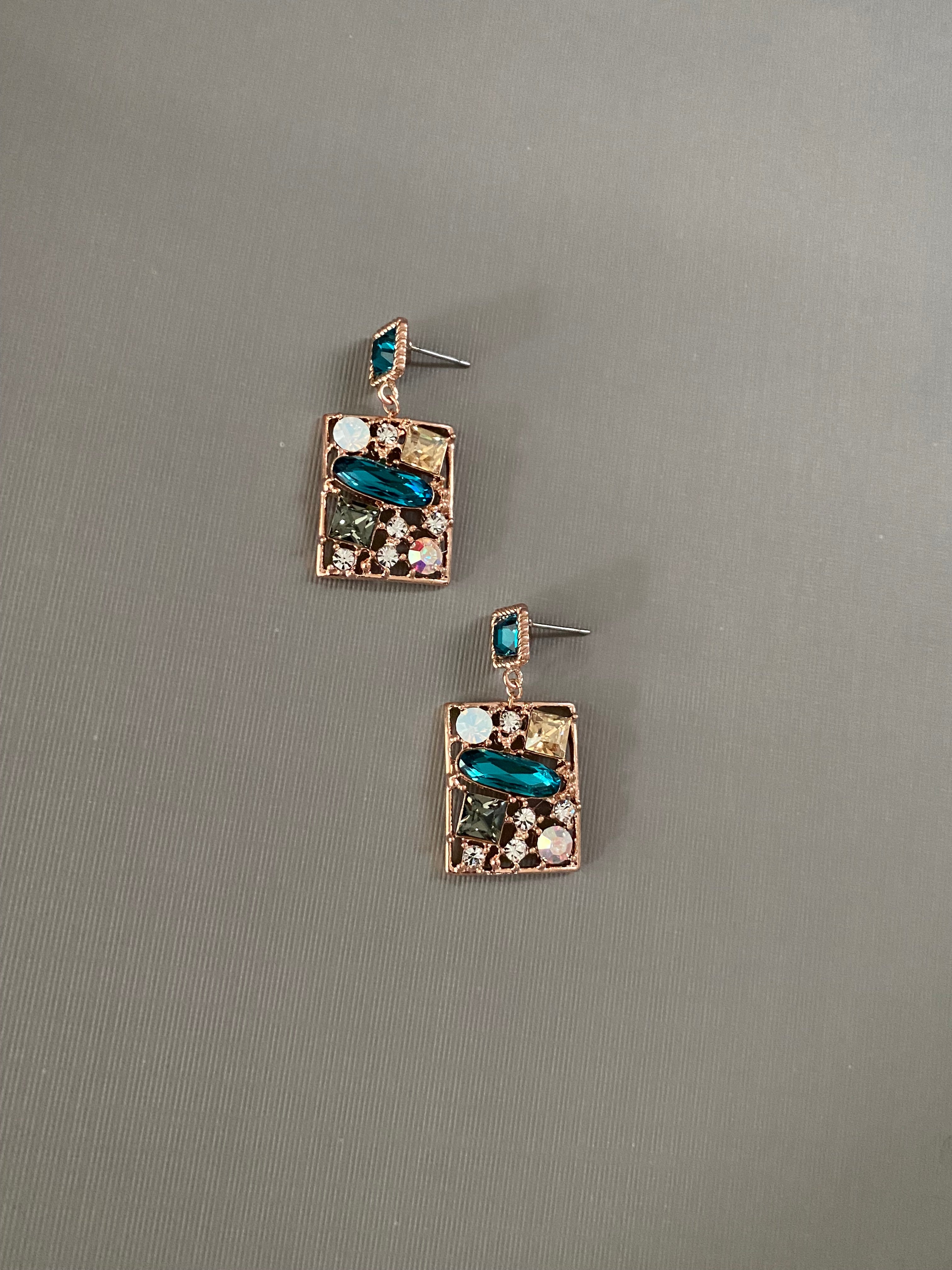 Swarovski Teal Mosaic Rectangle Drop Earrings