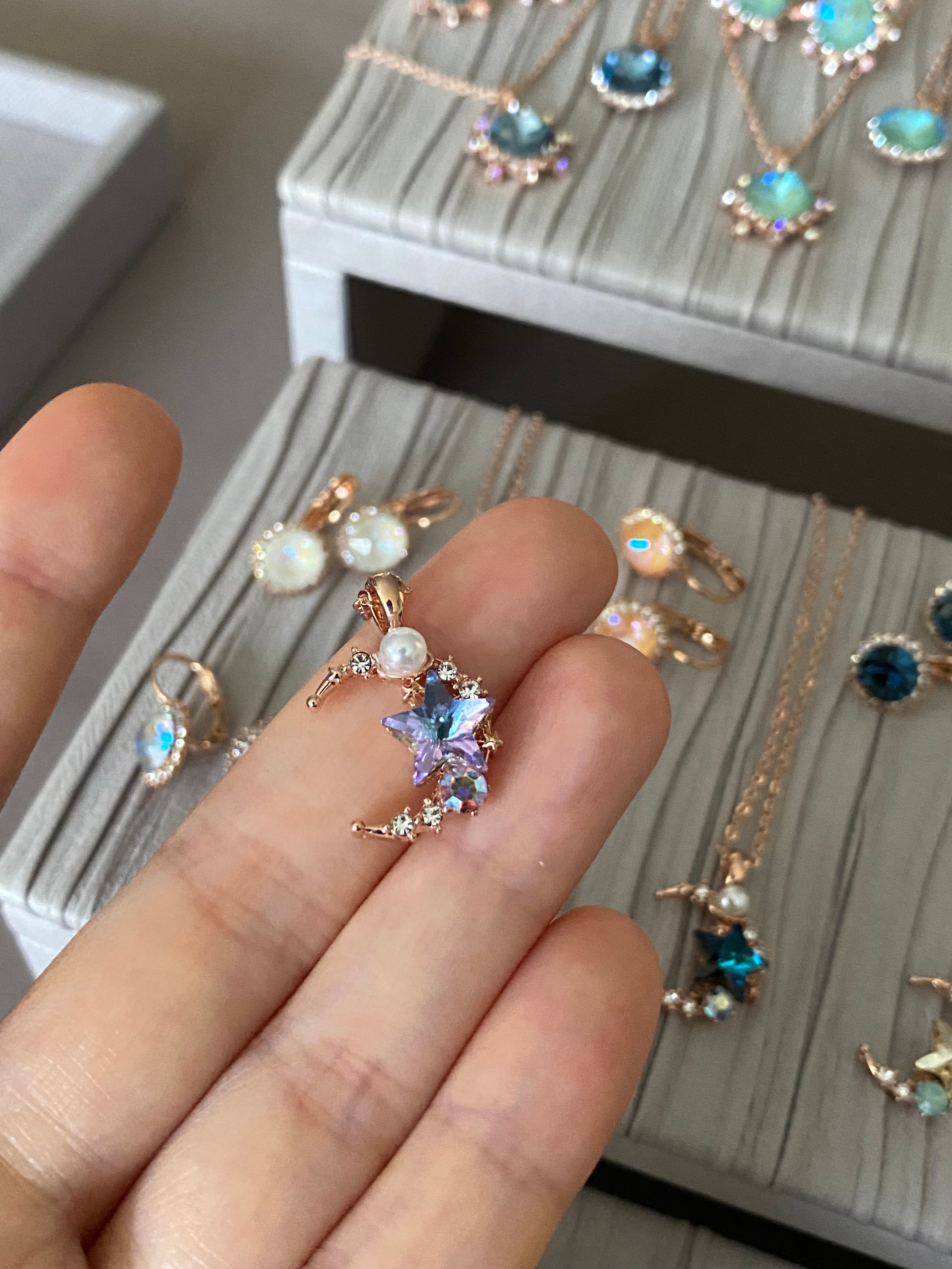 Swarovski Crescent Star Pendant Necklace