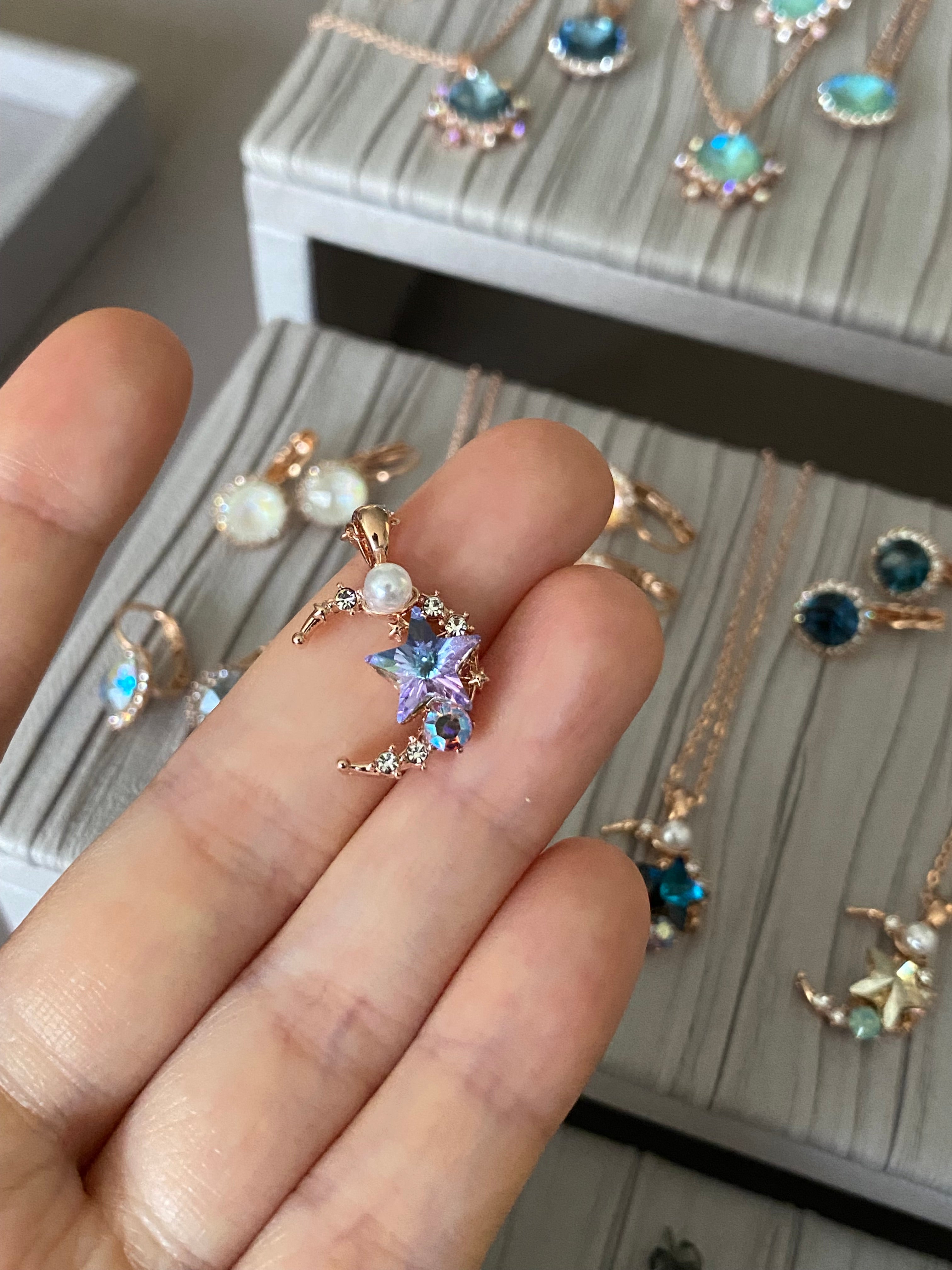 Swarovski Crescent Star Pendant Necklace