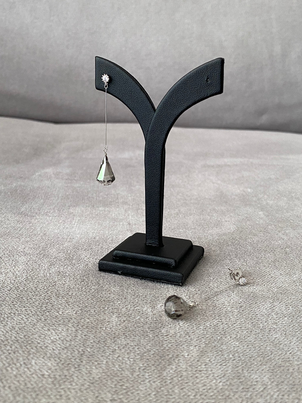 Swarovski Teardrop Long Drop Earrings - Silver Night