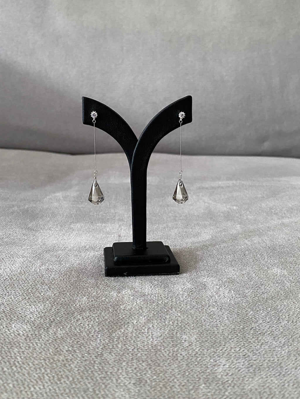 Swarovski Teardrop Long Drop Earrings - Silver Night