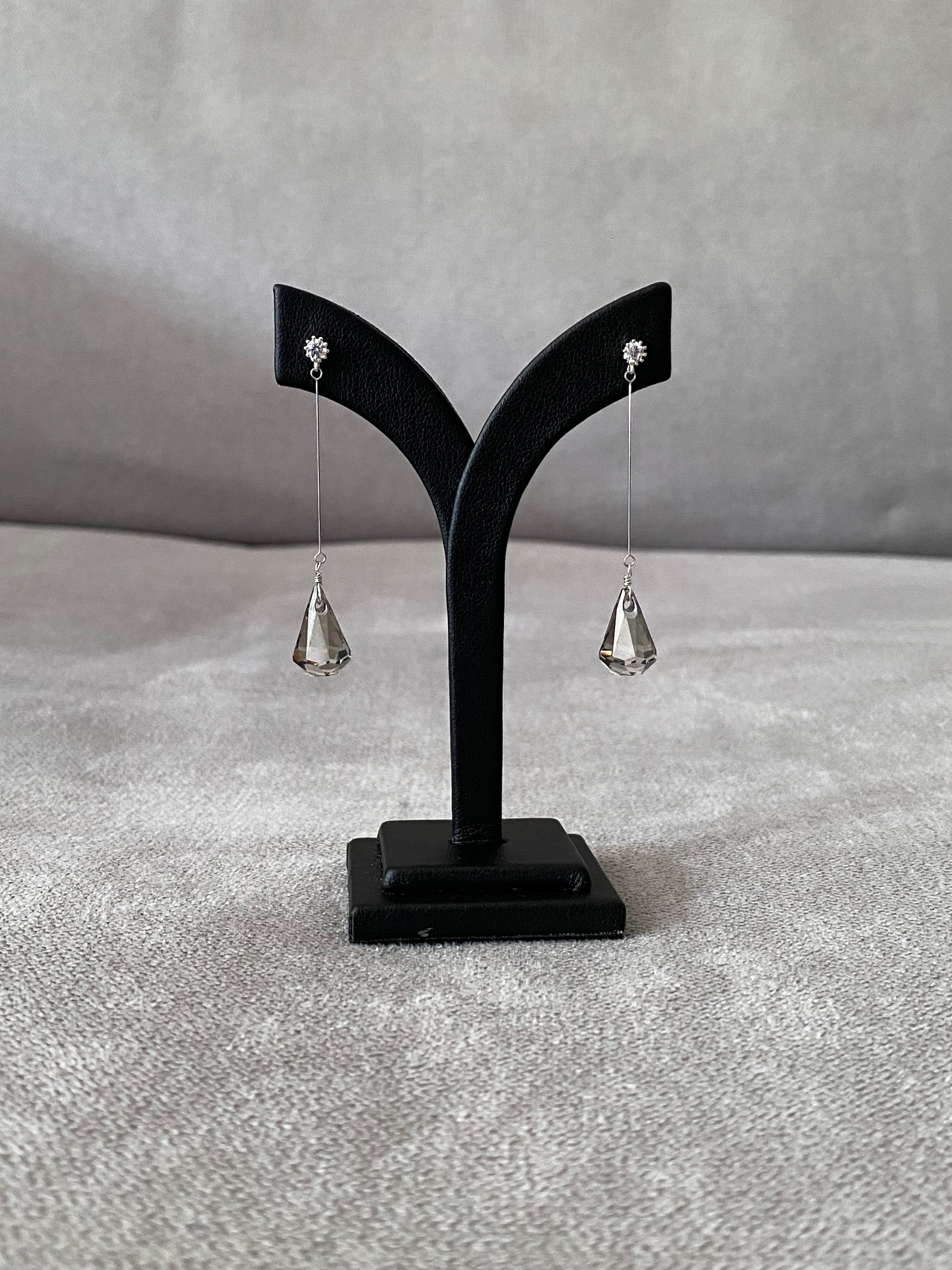 Swarovski Teardrop Long Drop Earrings - Silver Night