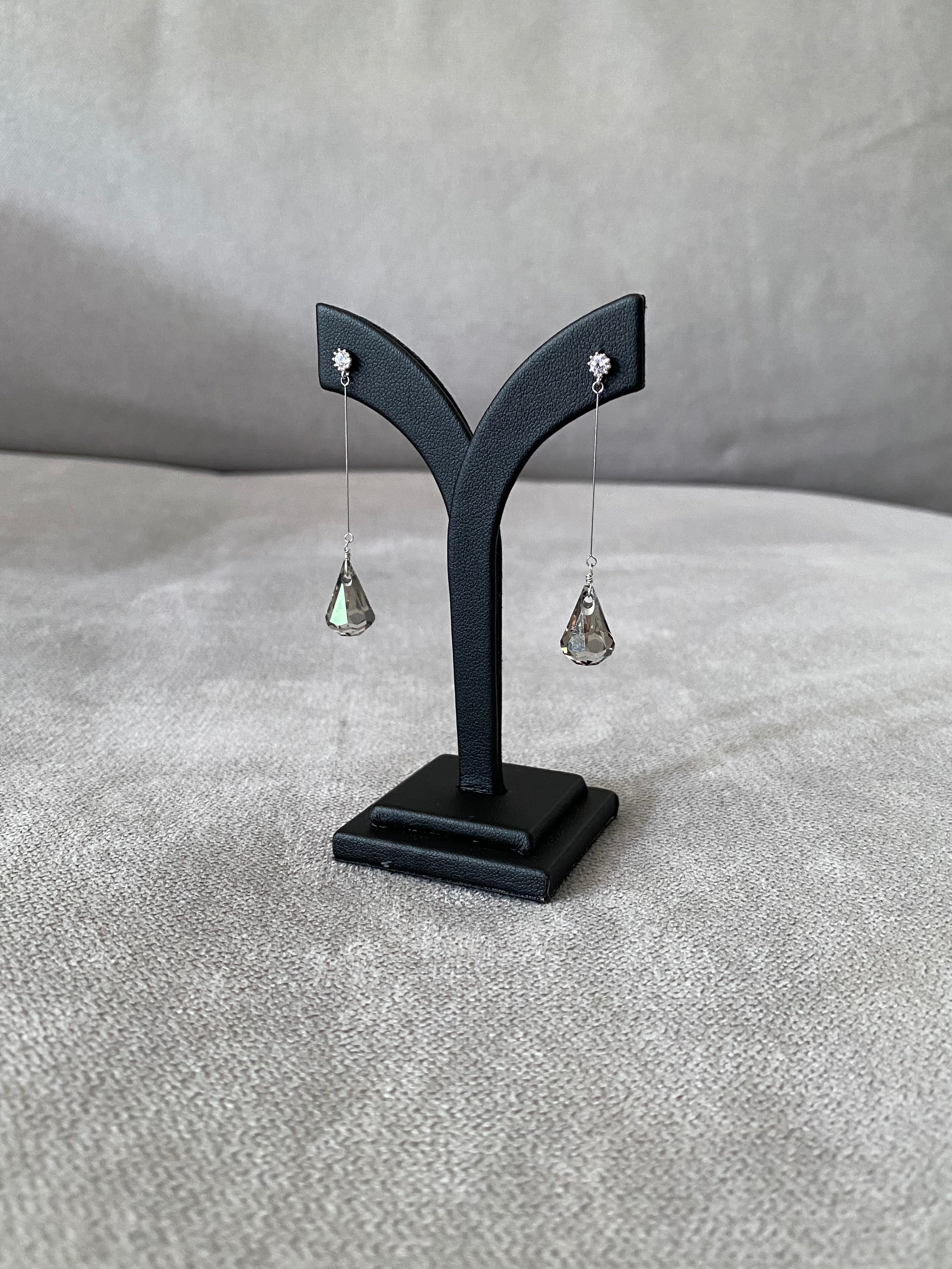 Swarovski Teardrop Long Drop Earrings - Silver Night
