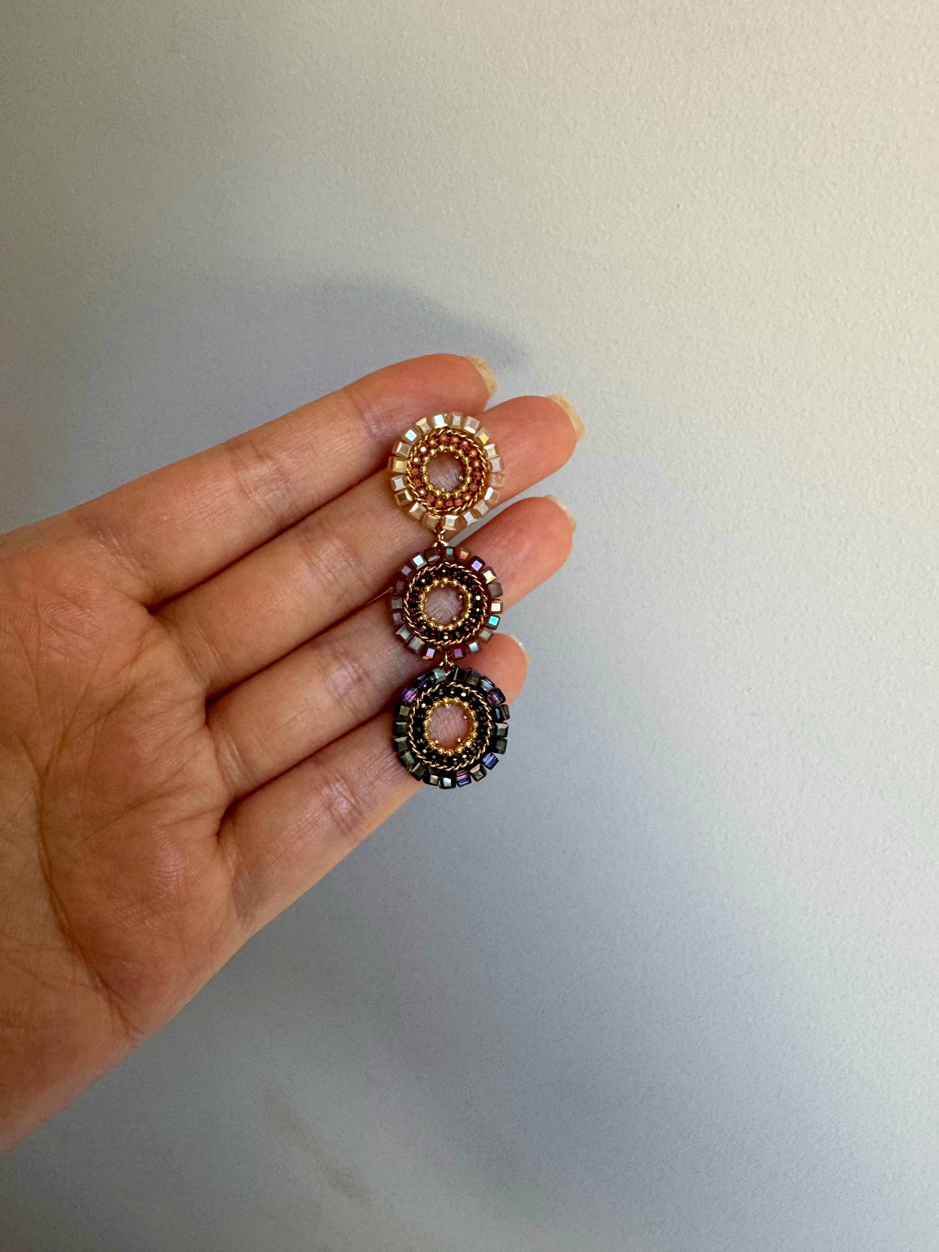 Beaded Triple Circle Drop Earrings