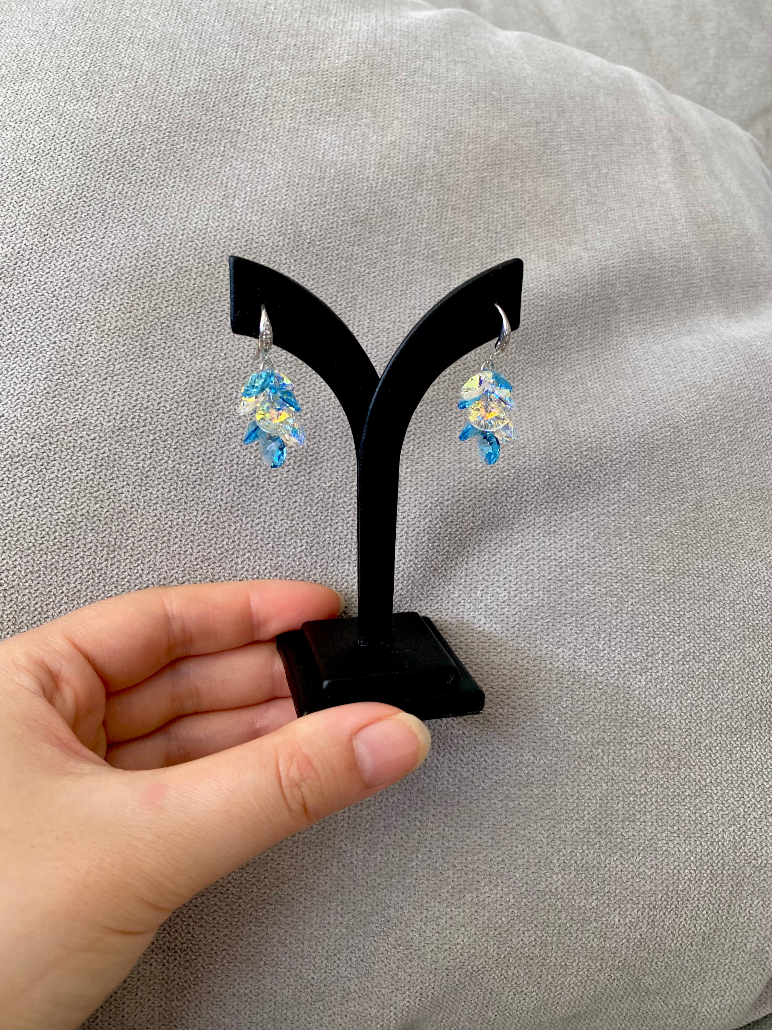 Swarovski Teardrop Cluster Earrings – Aurora Borealis & Blue