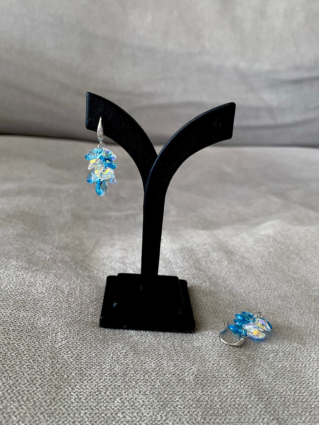 Swarovski Teardrop Cluster Earrings – Aurora Borealis & Blue