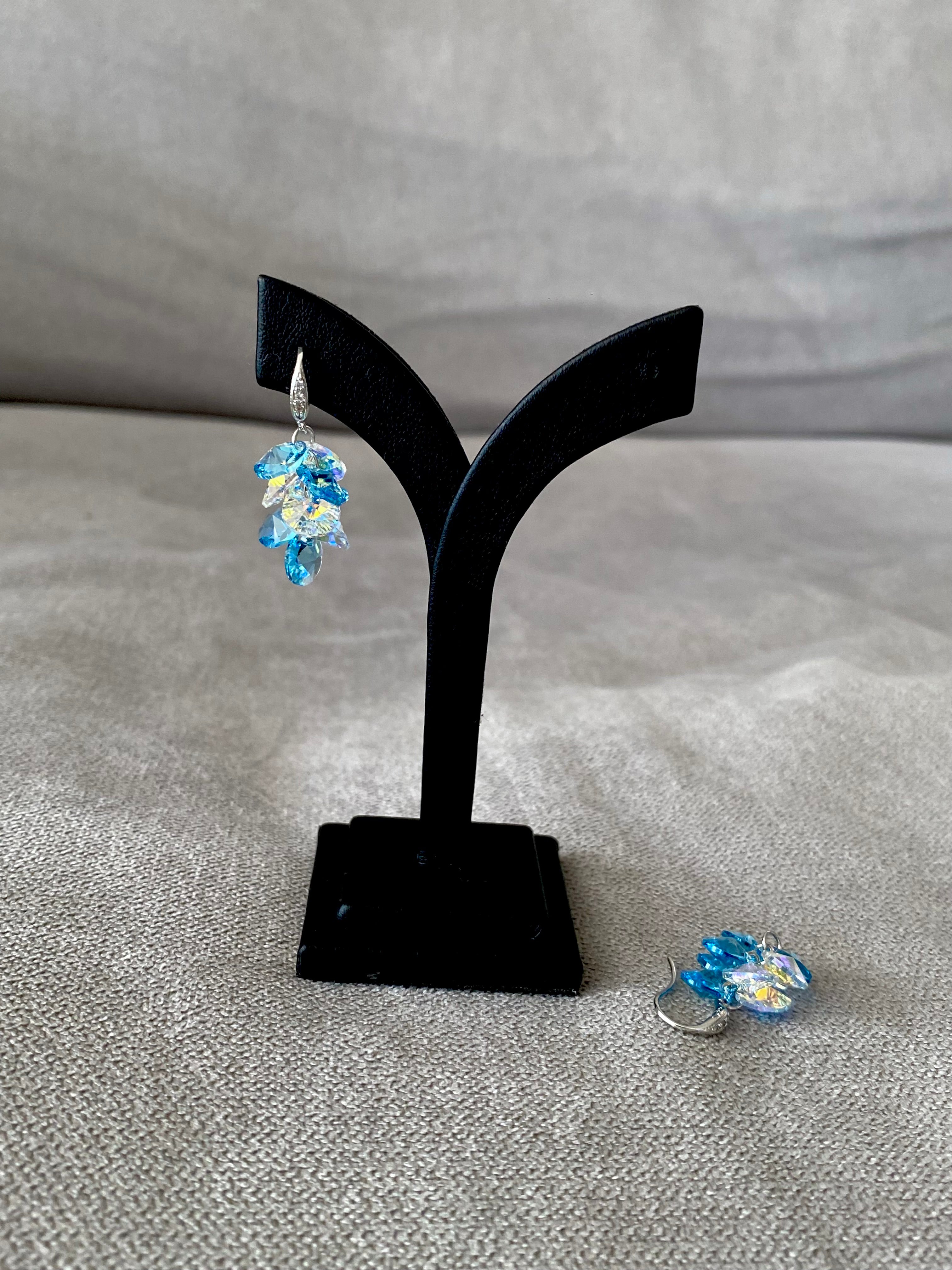 Swarovski Teardrop Cluster Earrings – Aurora Borealis & Blue