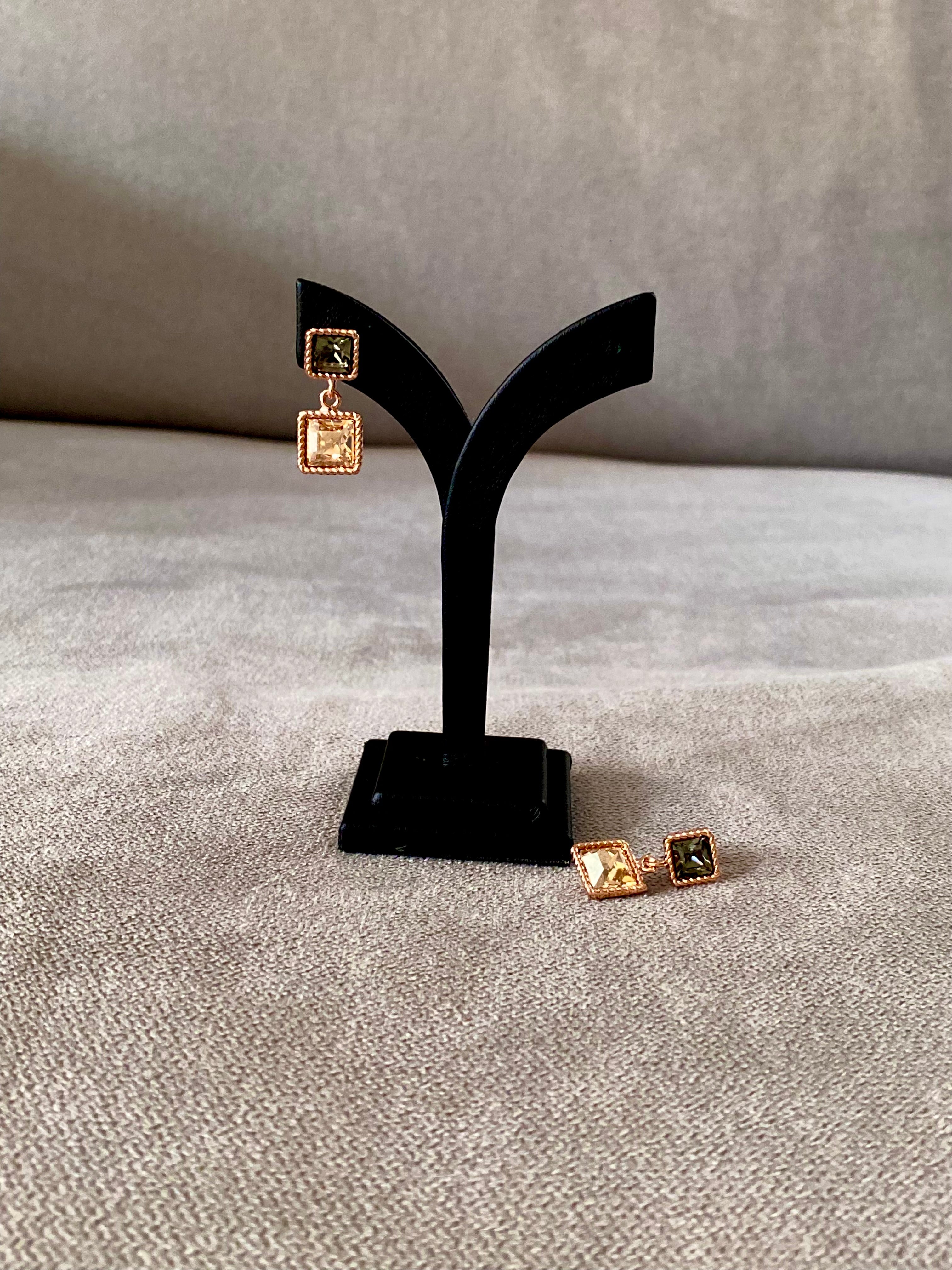 Swarovski Square Duo Drop Earrings