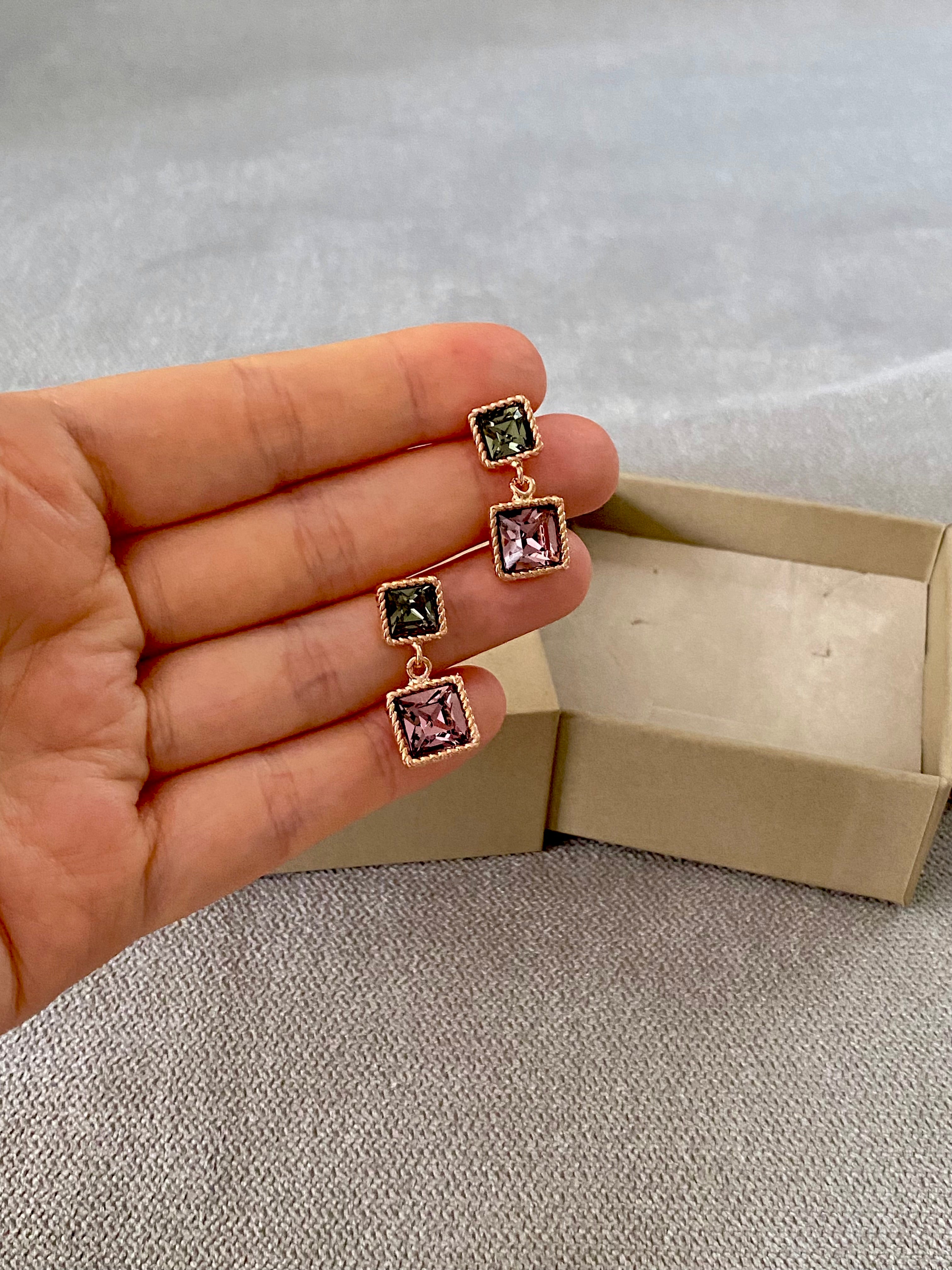 Swarovski Square Duo Drop Earrings