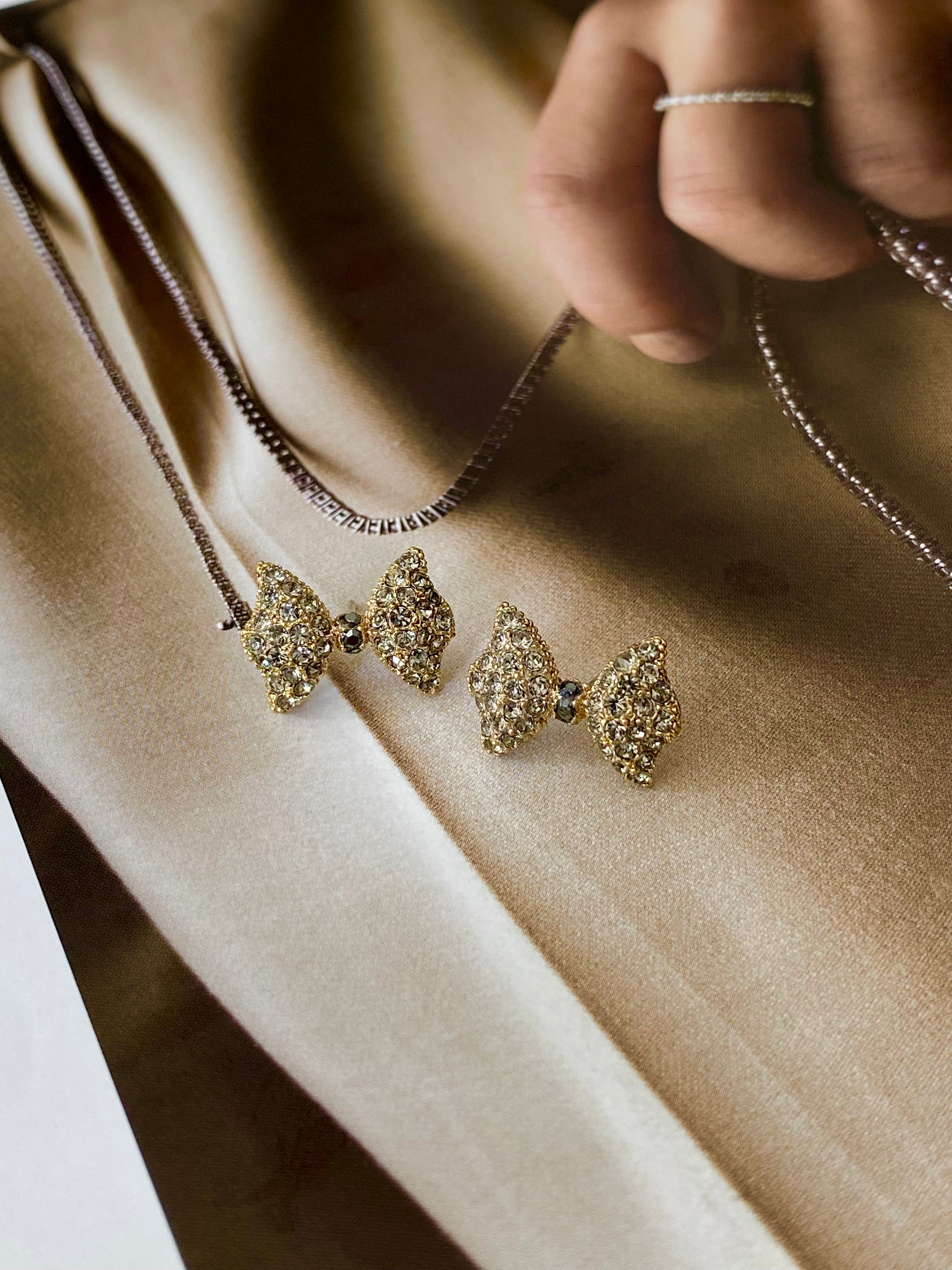 Petite Crystal Bow Stud Earrings (2 colours)