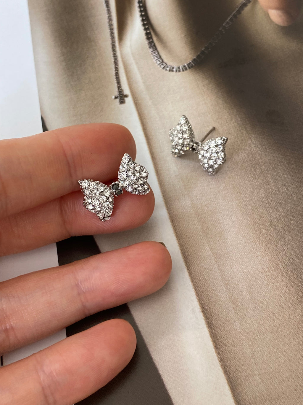 Petite Crystal Bow Stud Earrings (2 colours)