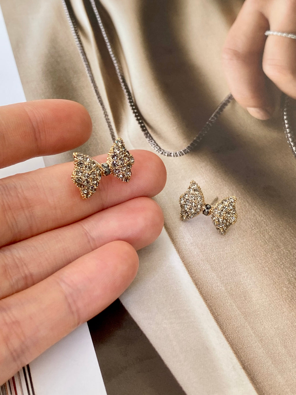 Petite Crystal Bow Stud Earrings (2 colours)