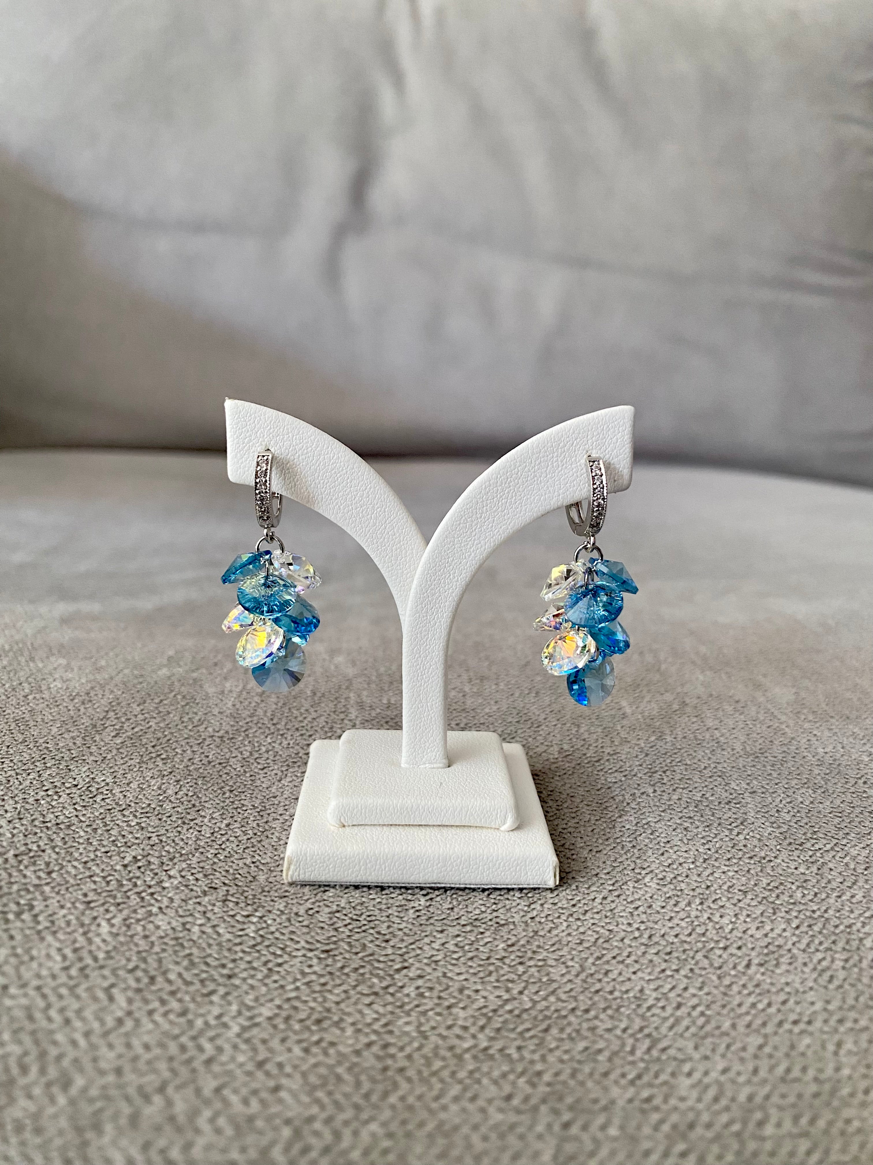 Swarovski Multi-Crystal Cluster Hoop Earrings – Aquamarine AB