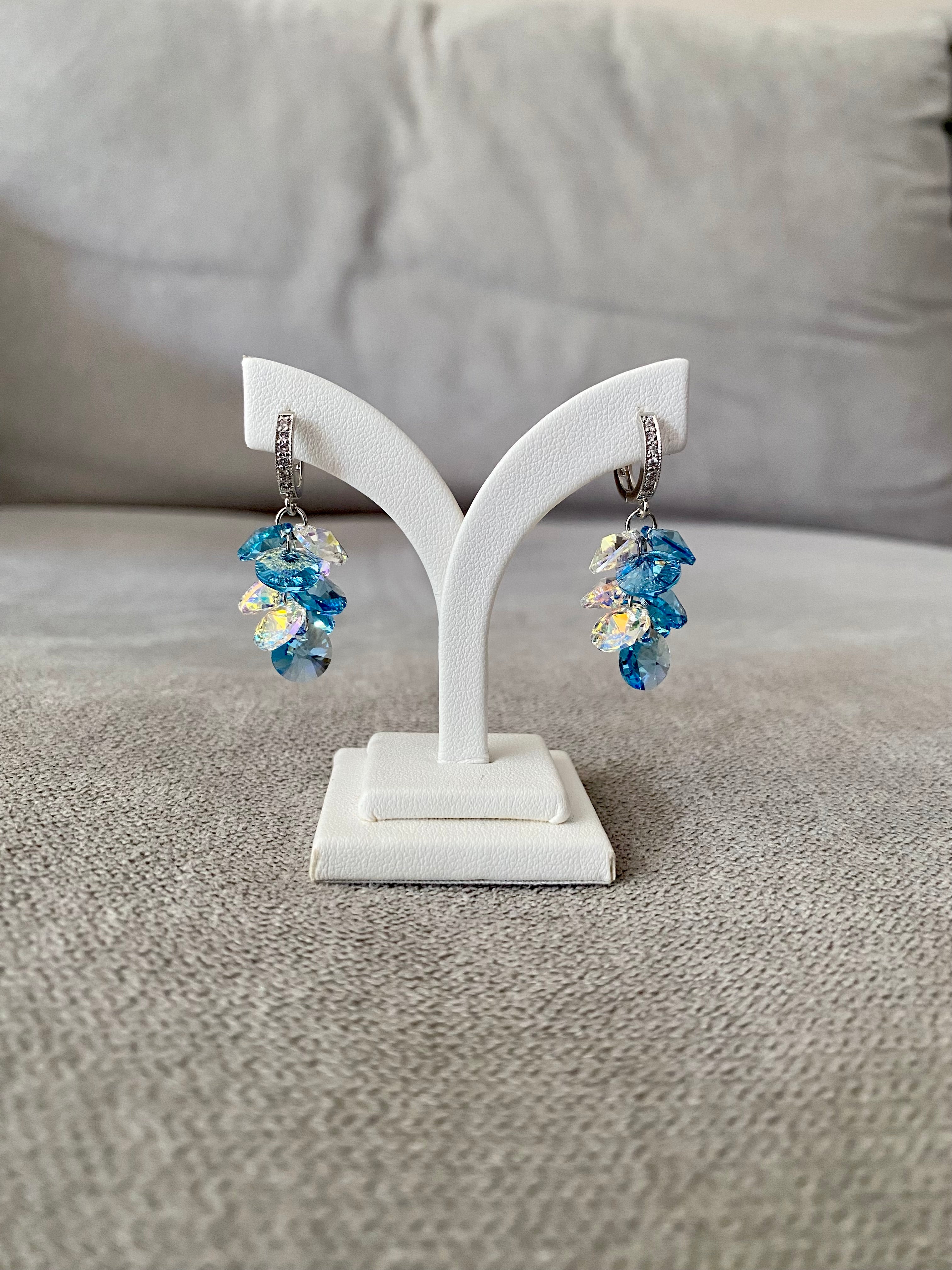 Swarovski Multi-Crystal Cluster Hoop Earrings – Aquamarine AB