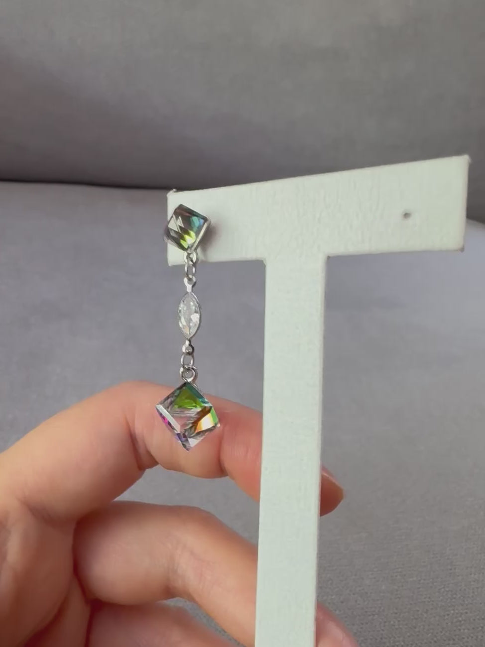 Swarovski Cube & Marquise Drop Earrings