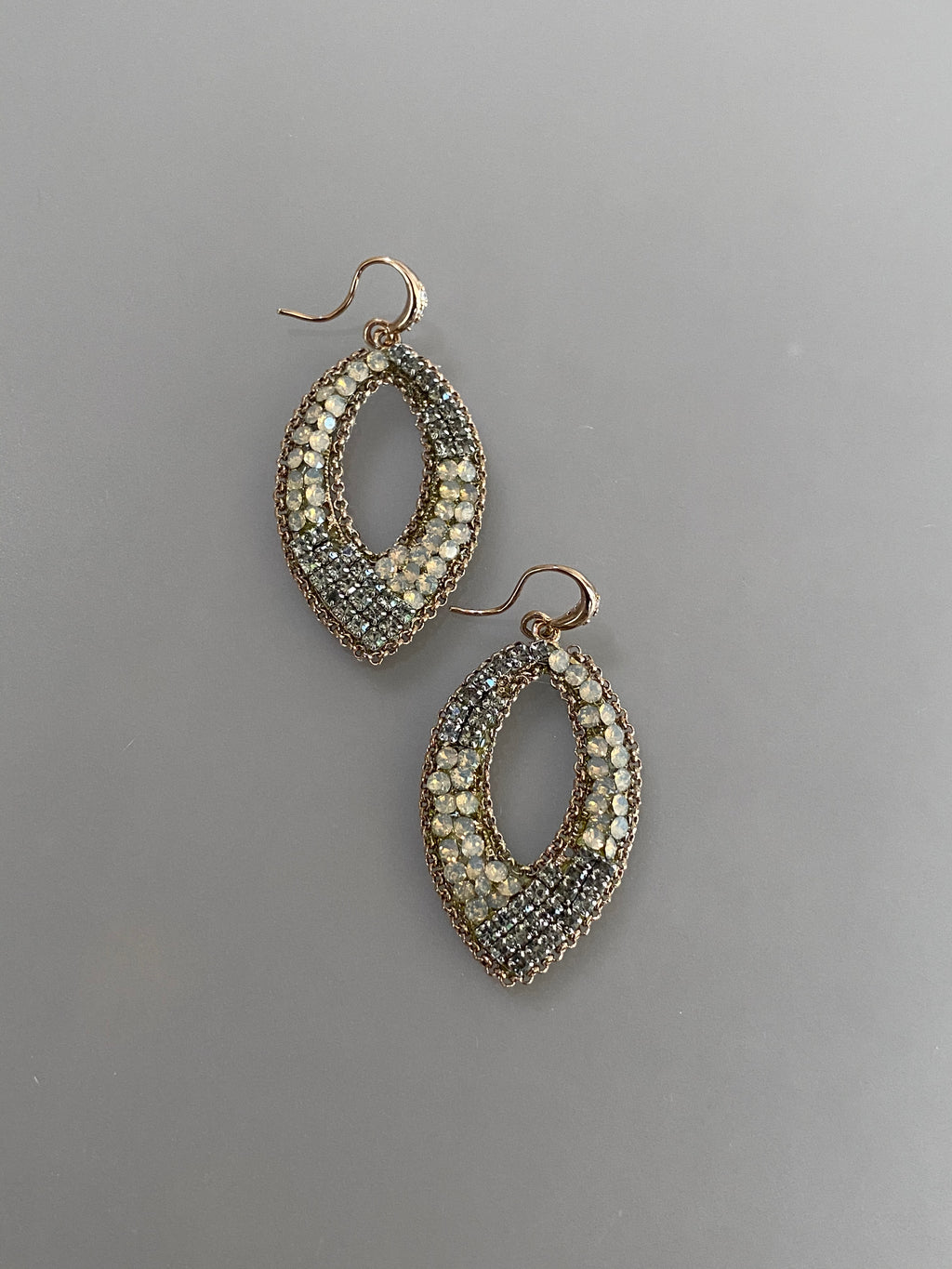 Layered Oval Crystal Drop Earrings