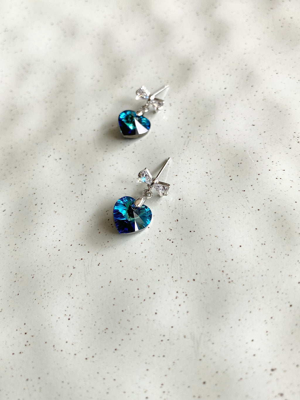 Swarovski Heart Drop Earrings with Bow Stud (3 colours)