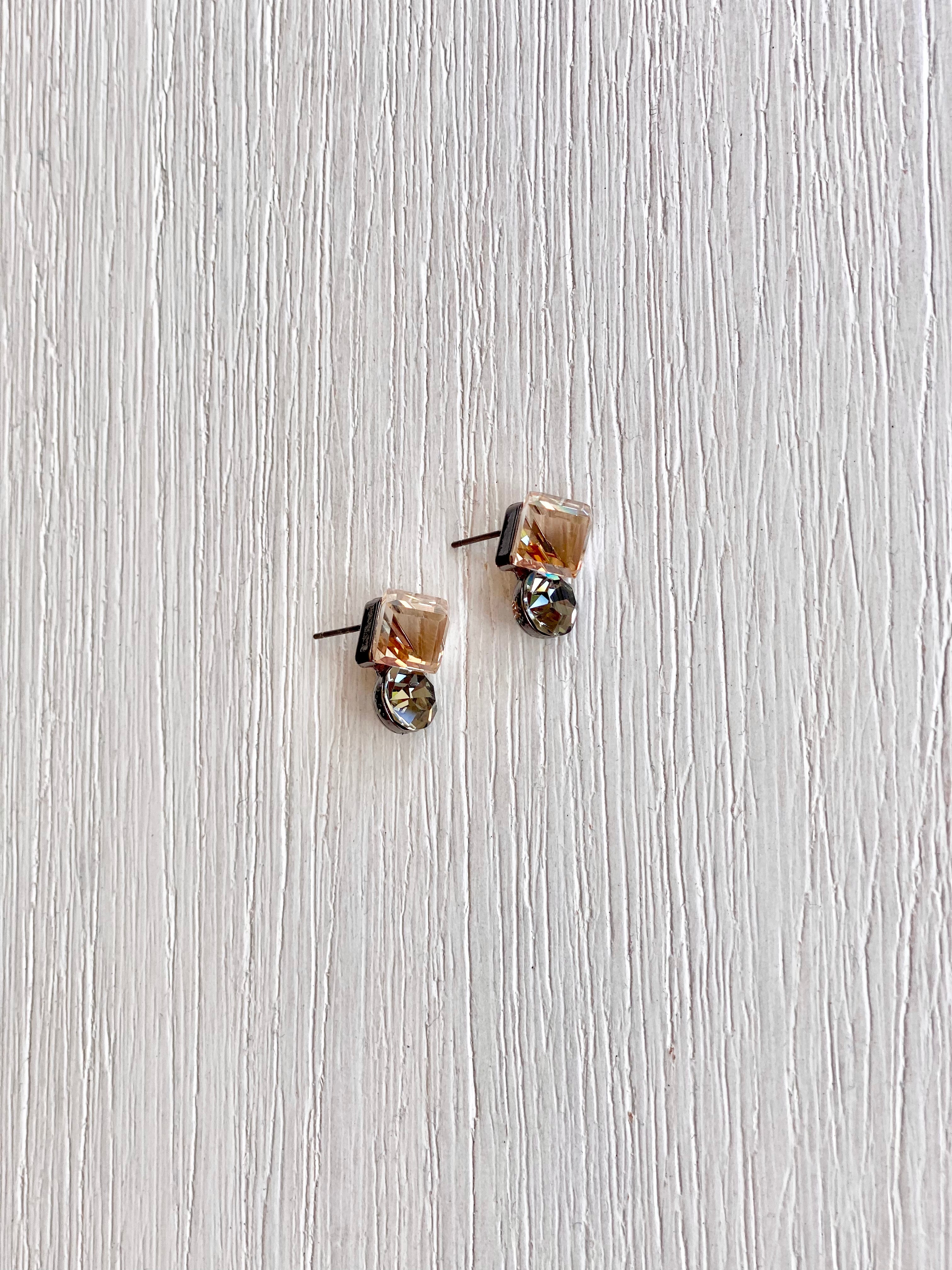 Swarovski Mini Cube & Round Drop Earrings