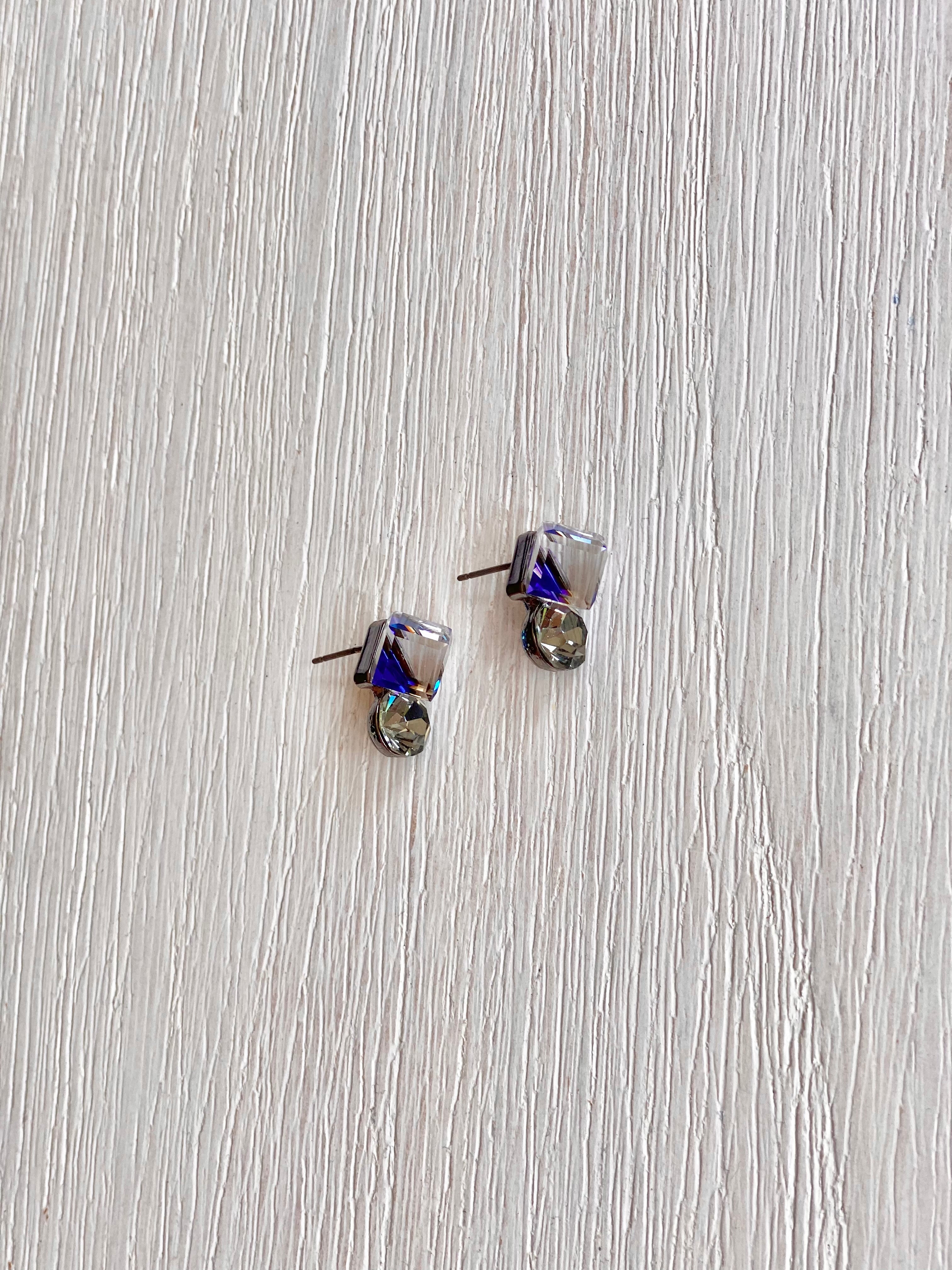 Swarovski Mini Cube & Round Drop Earrings