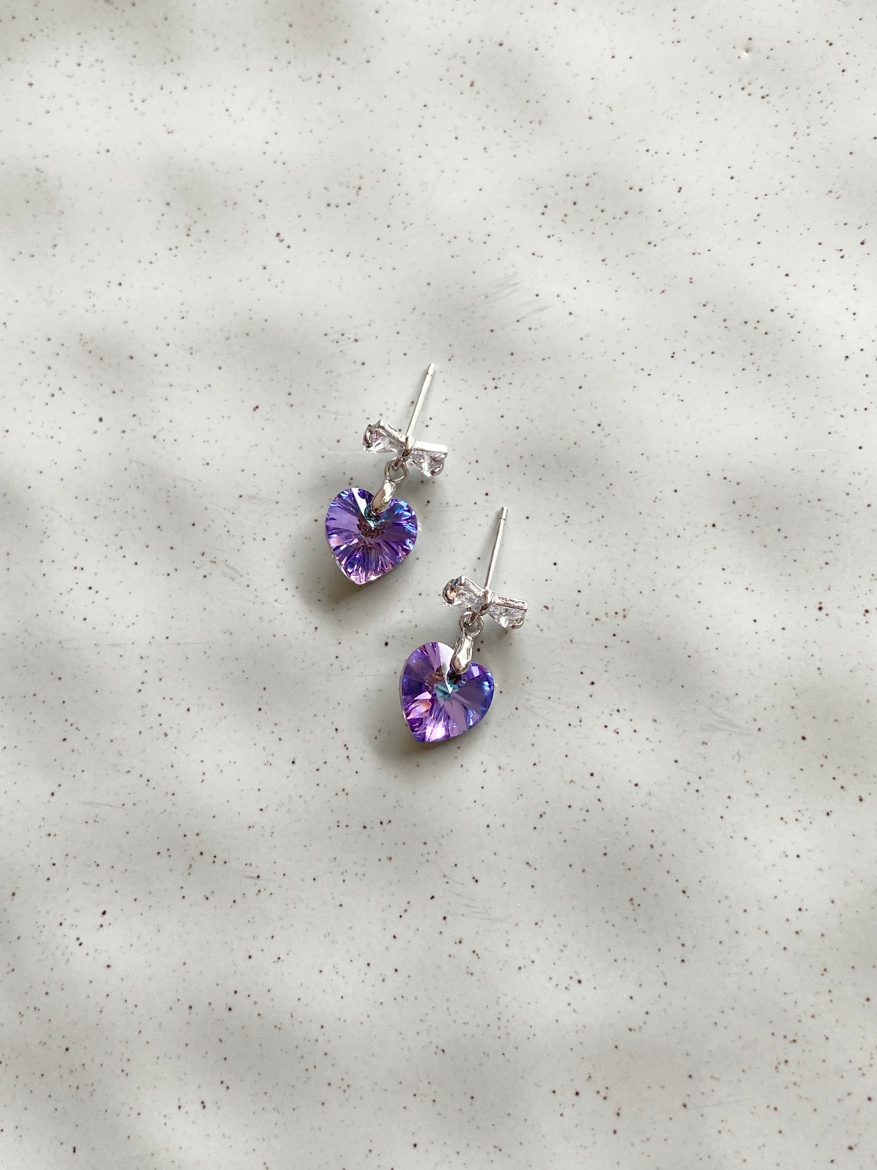 Swarovski Heart Drop Earrings with Bow Stud (3 colours)