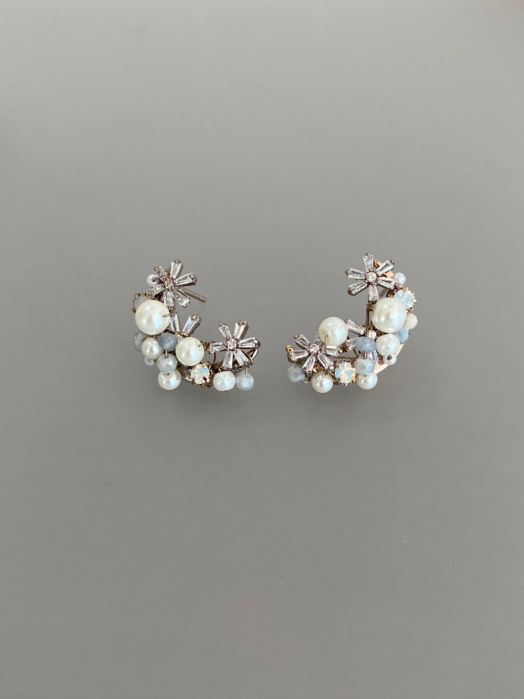Pearl Floral Crescent Stud Earrings