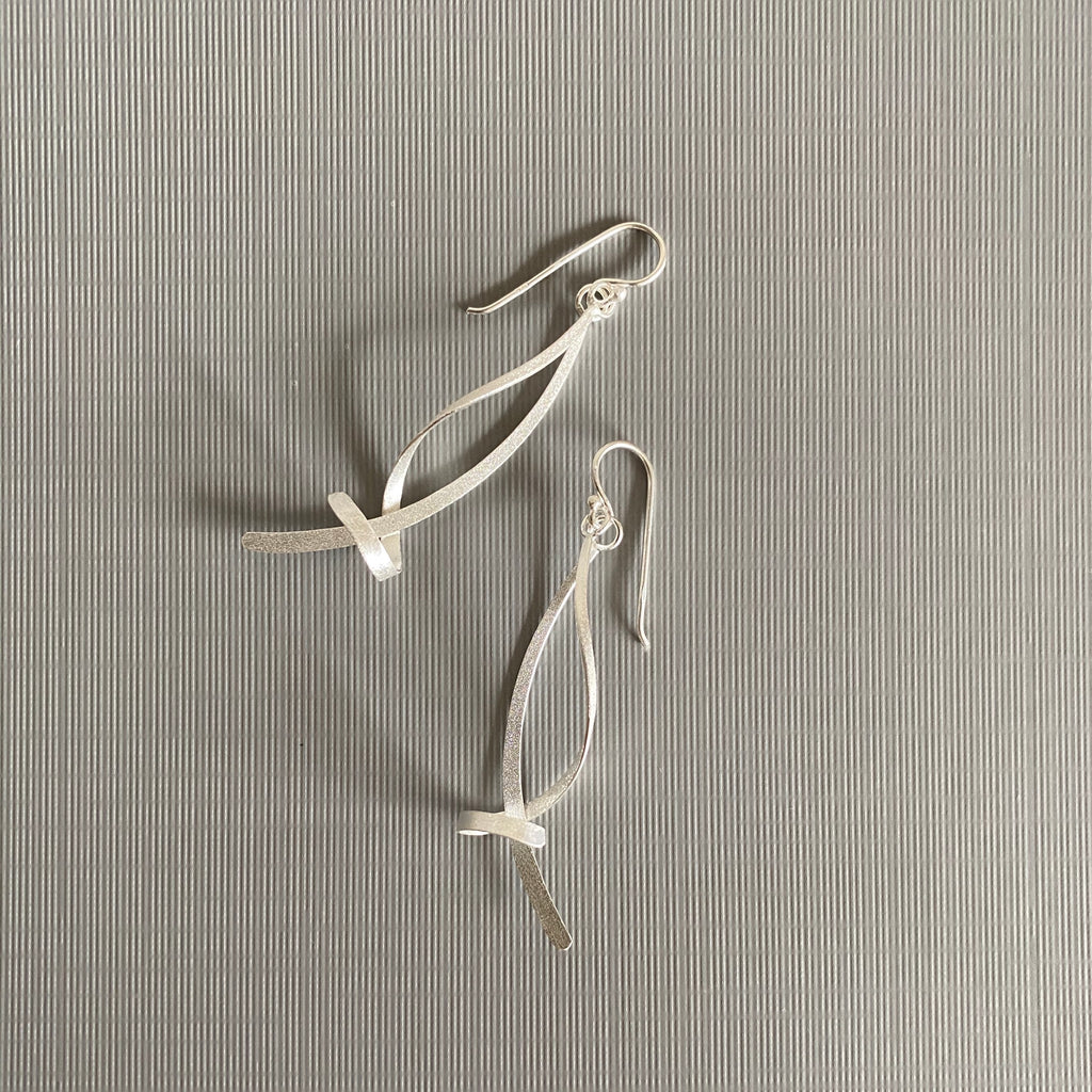 Silver Curve Drop Earrings