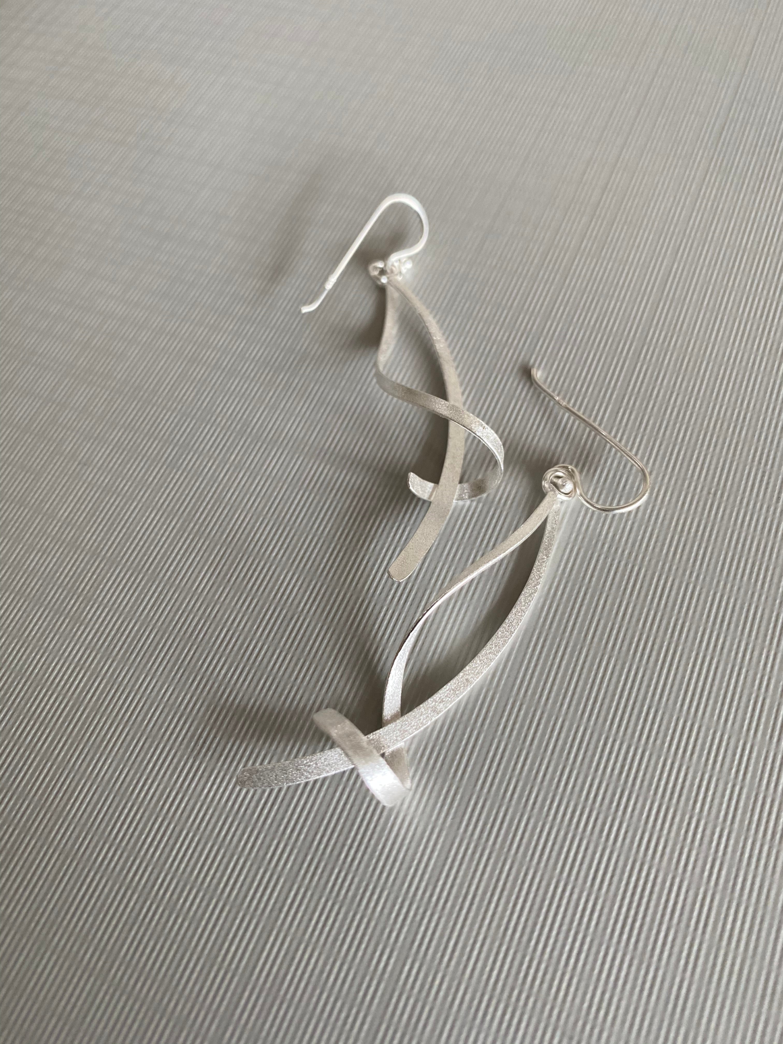 Silver Curve Drop Earrings