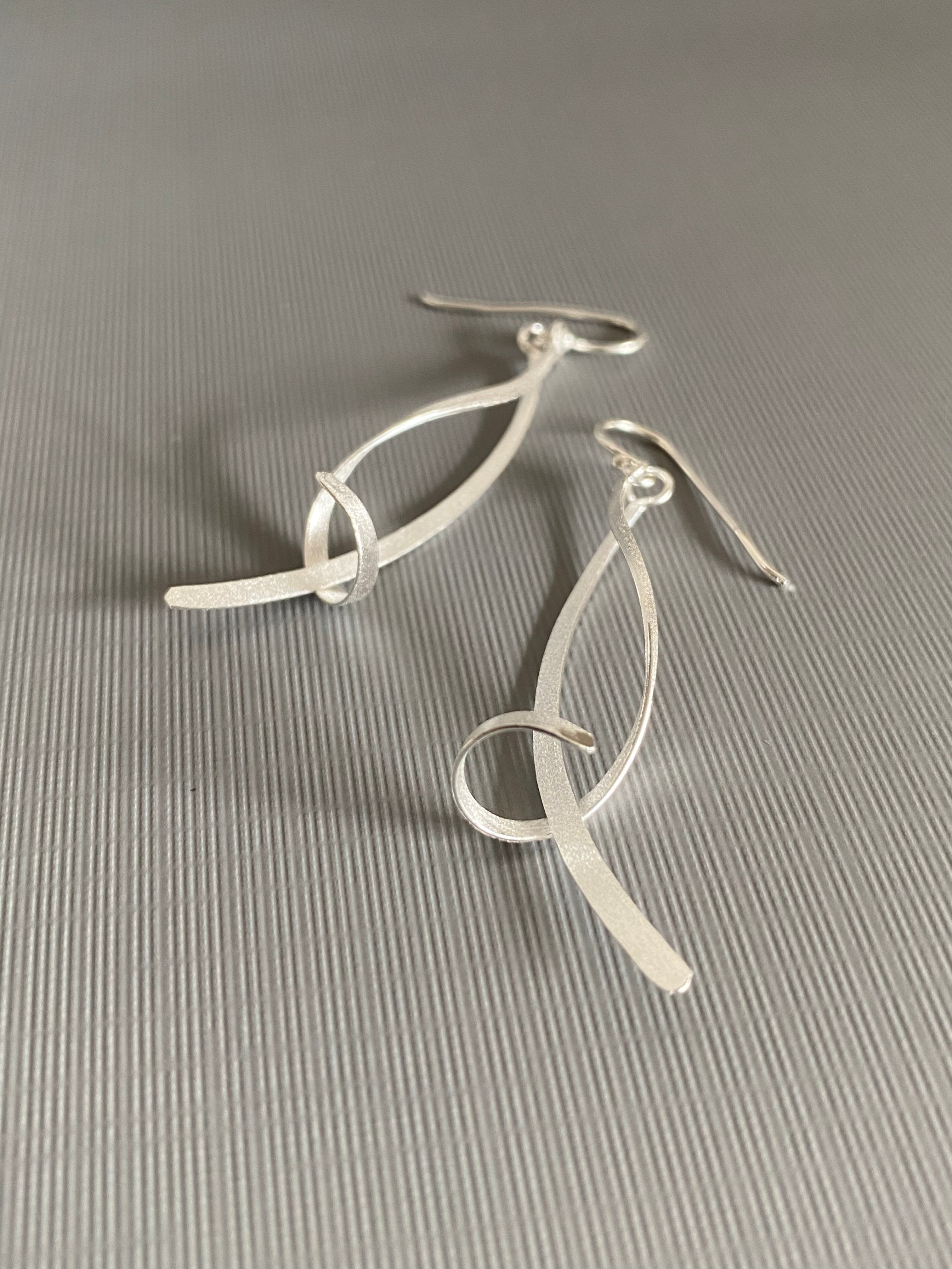 Silver Curve Drop Earrings
