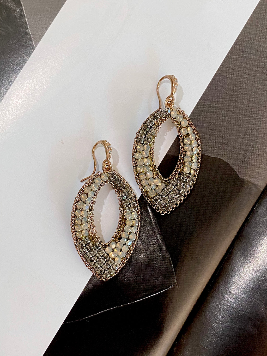 Layered Oval Crystal Drop Earrings