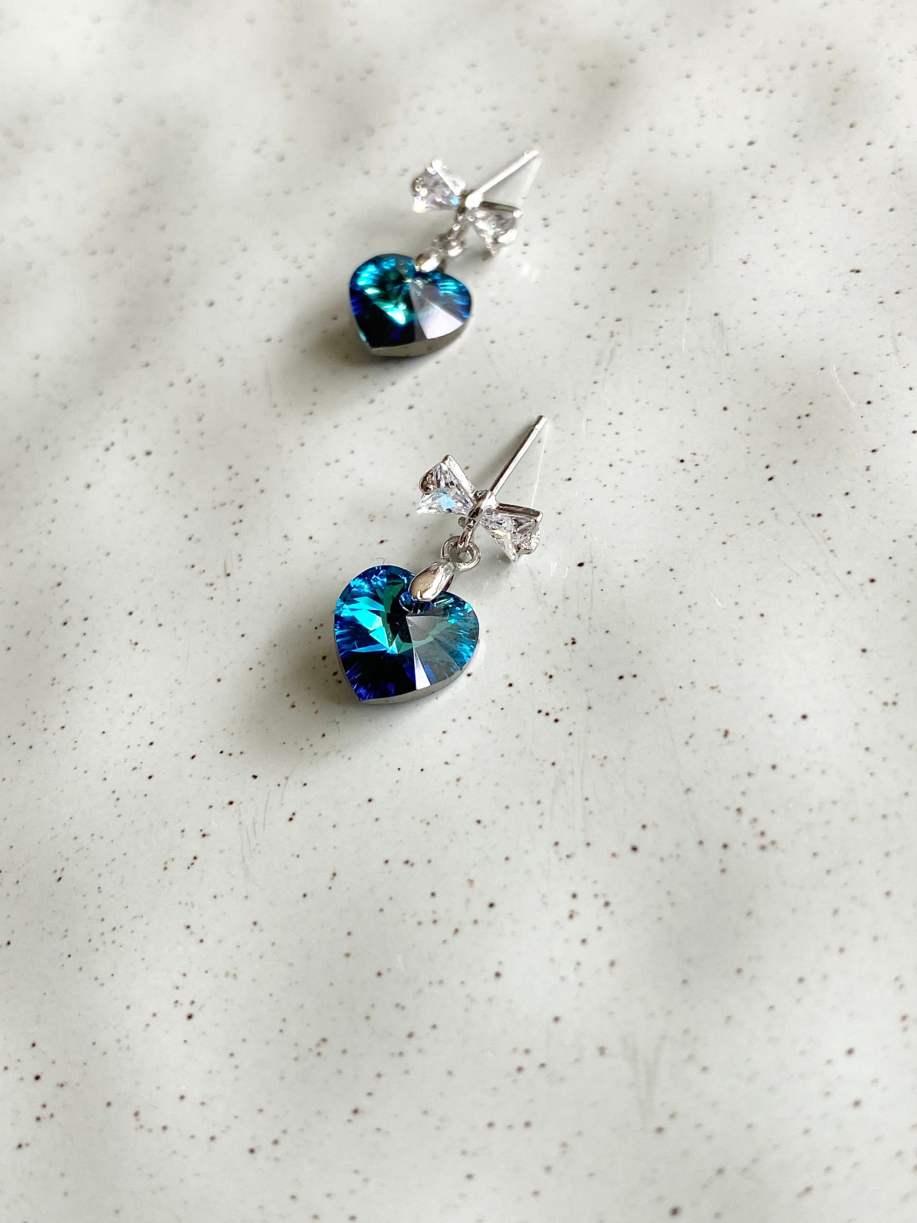 Swarovski Heart Drop Earrings with Bow Stud (3 colours)