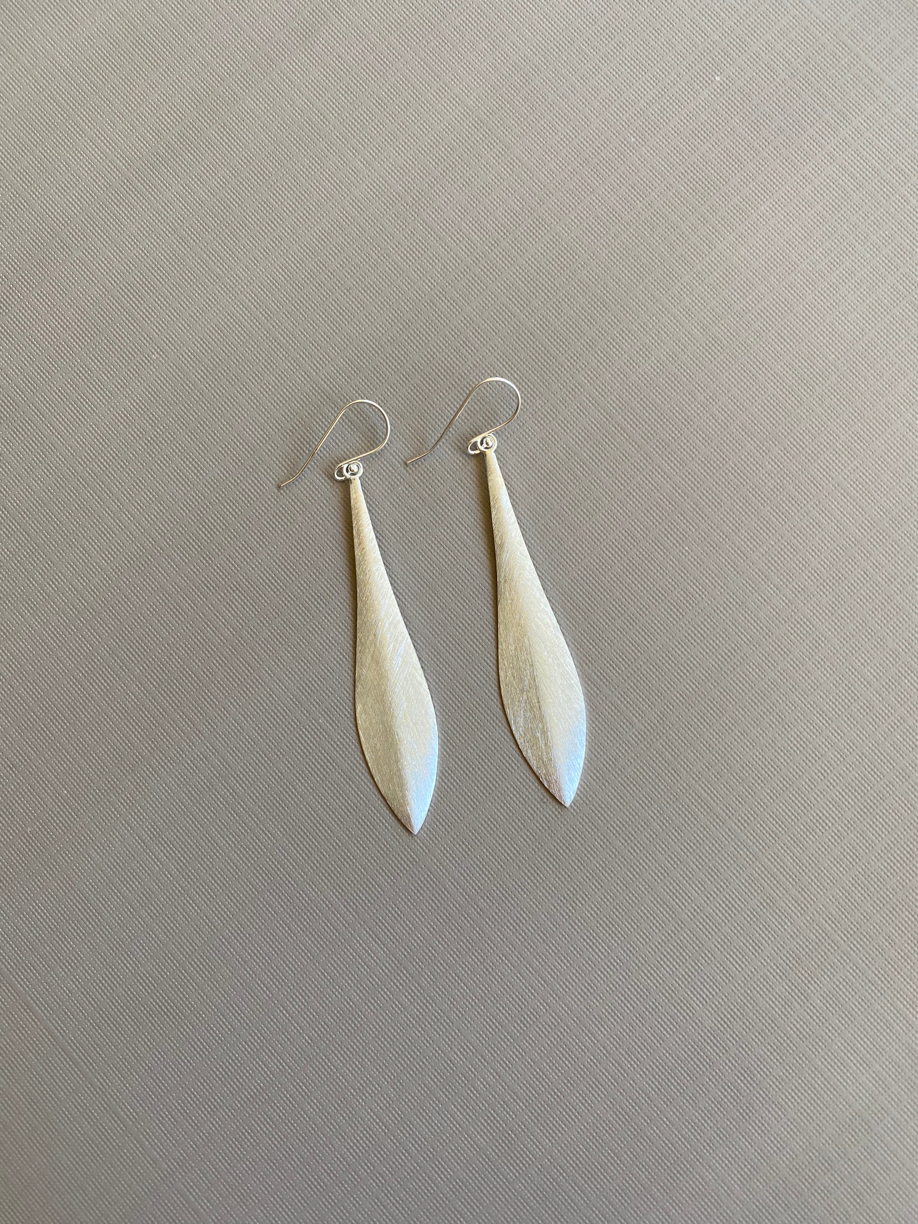 Silver Long Leaf Earrings