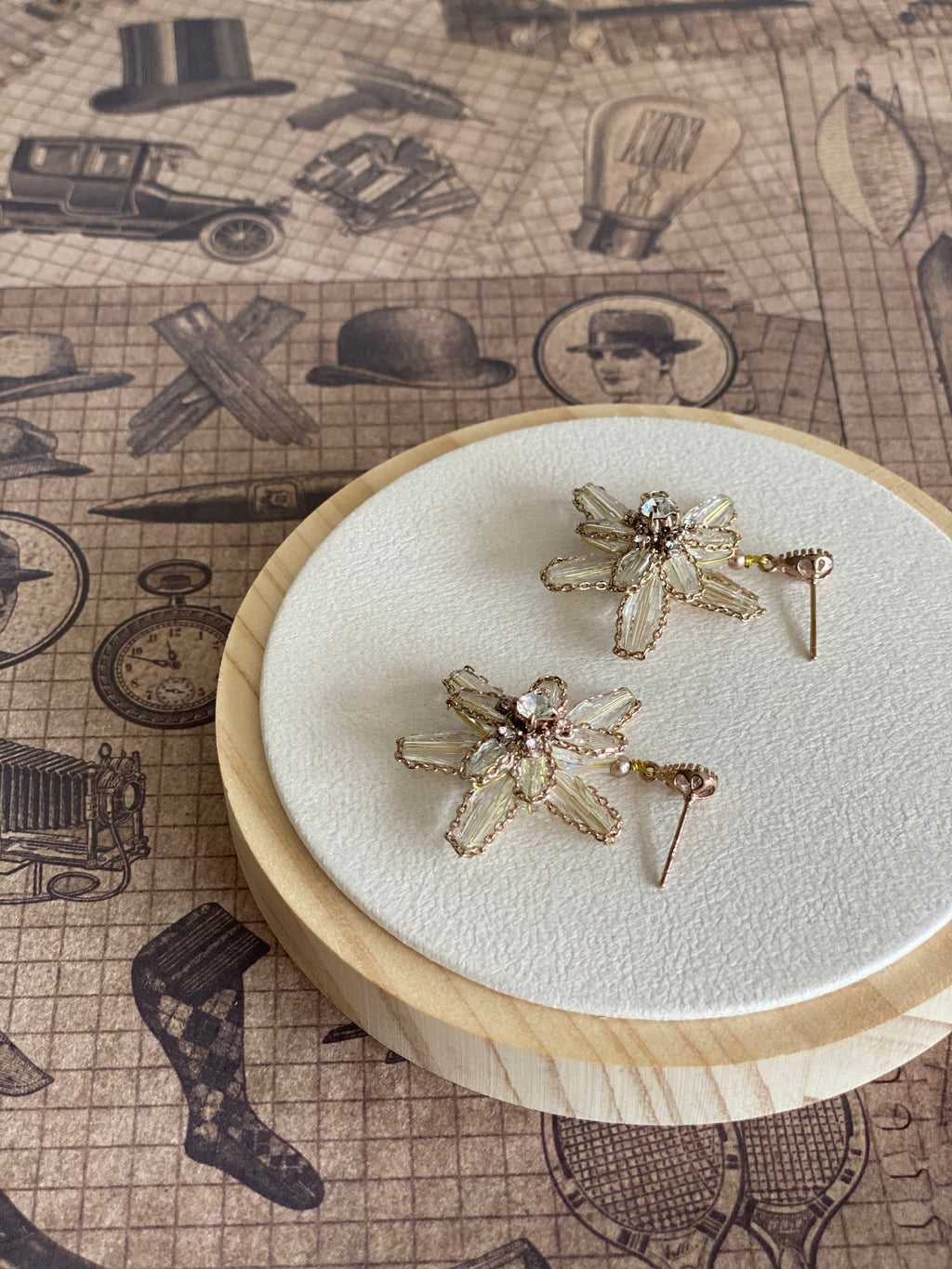 Floral Crystal Stud Drop Earrings - Champagne