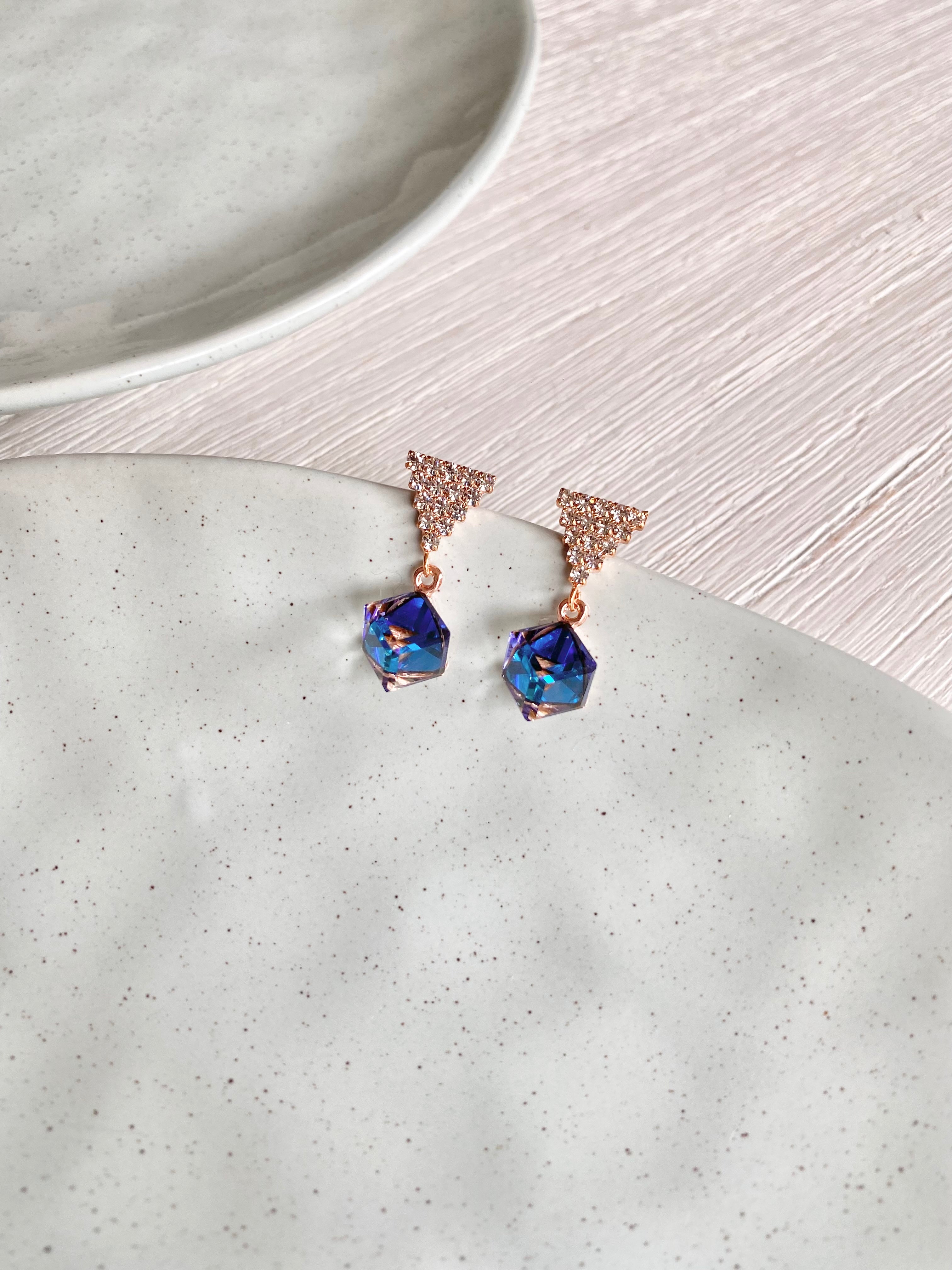 Swarovski Triangle Sparkle Cube Drop Earrings (4 colours)