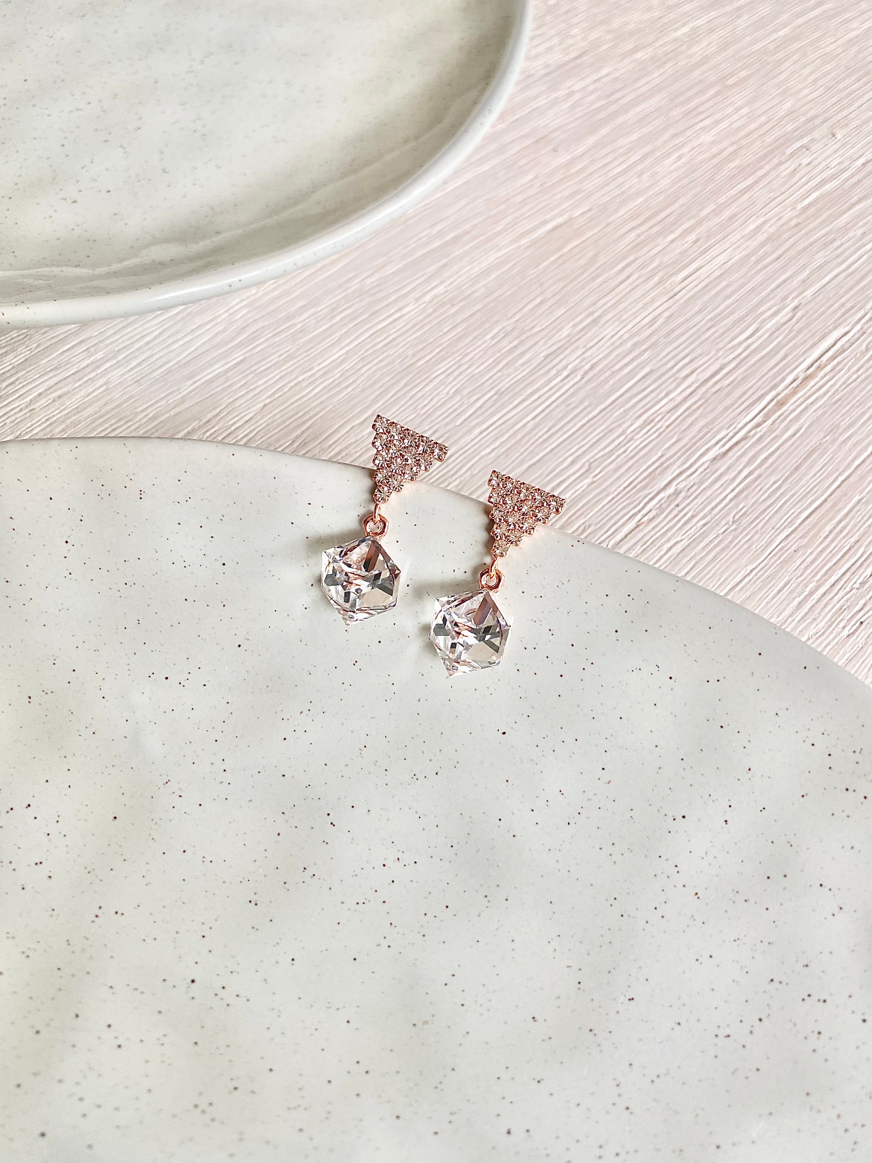 Swarovski Triangle Sparkle Cube Drop Earrings (4 colours)