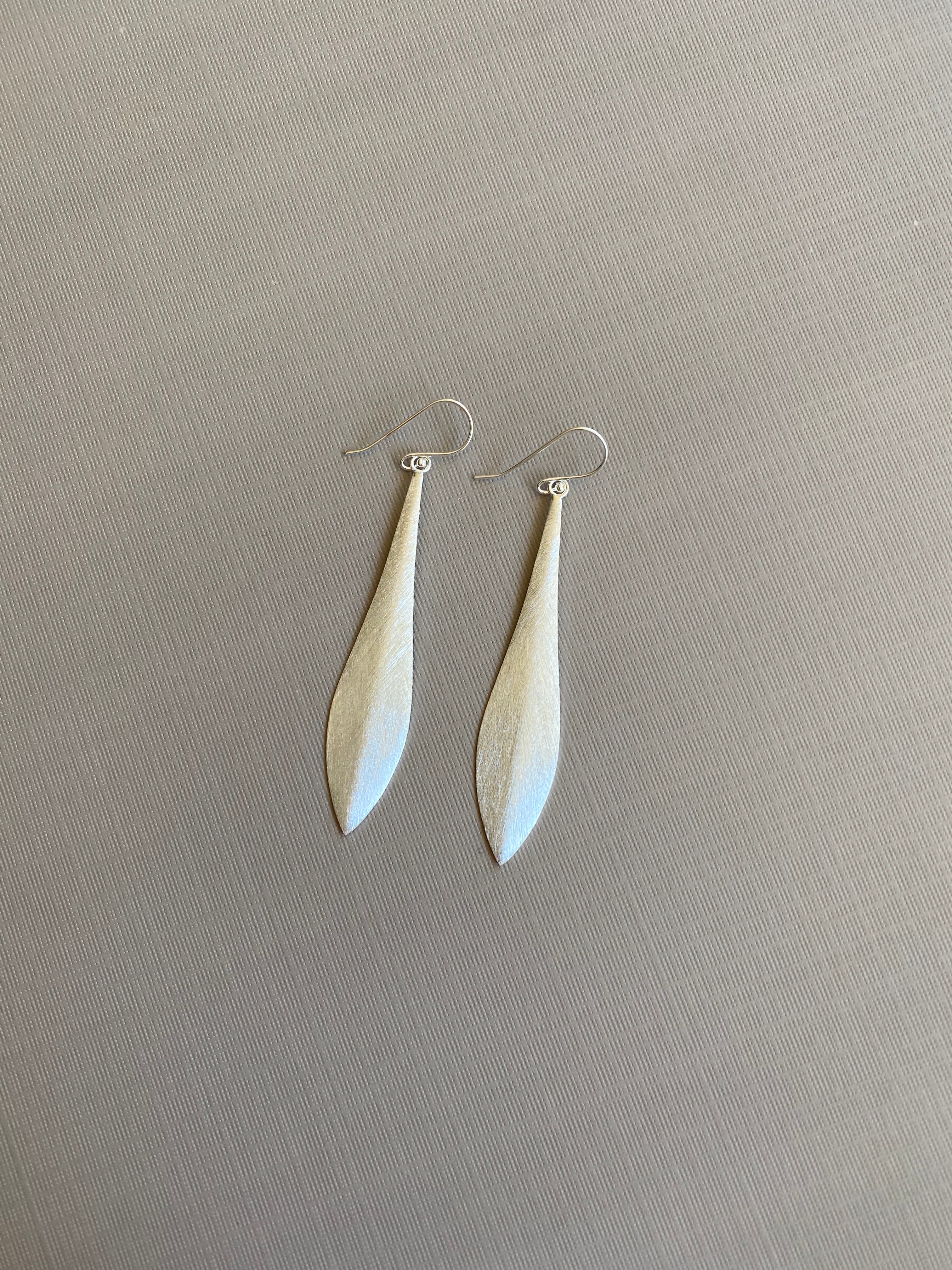 Silver Long Leaf Earrings