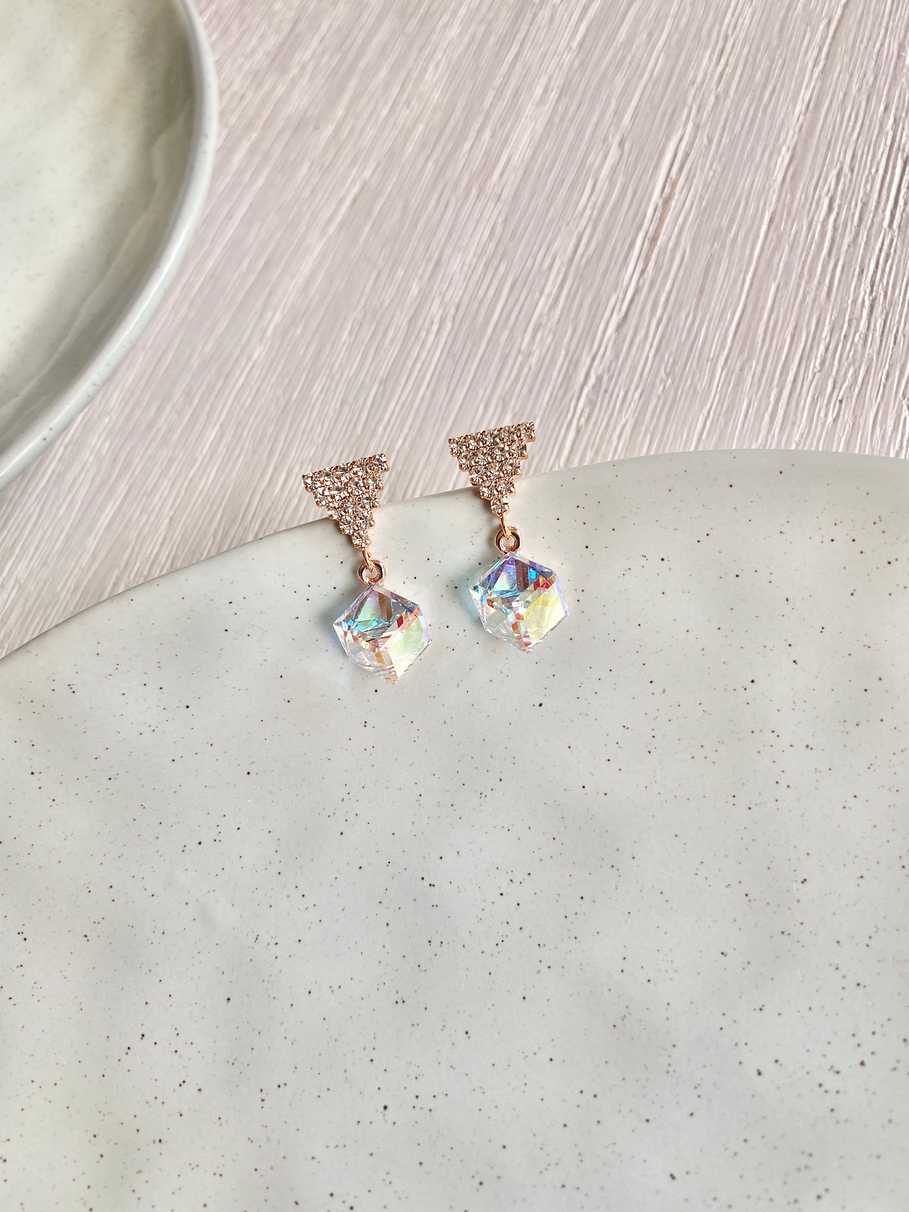 Swarovski Triangle Sparkle Cube Drop Earrings (4 colours)