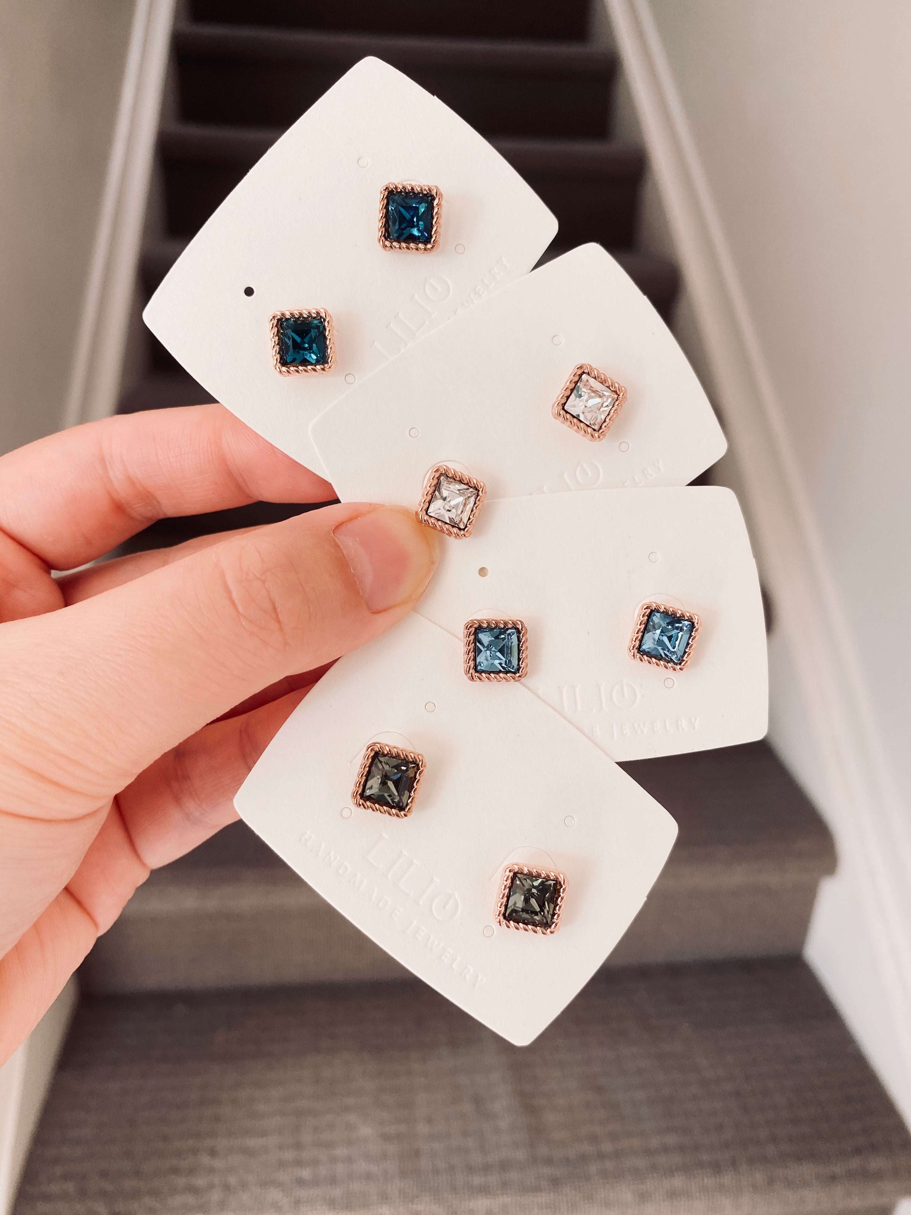 Swarovski Square Halo Stud Earrings (4 colors)