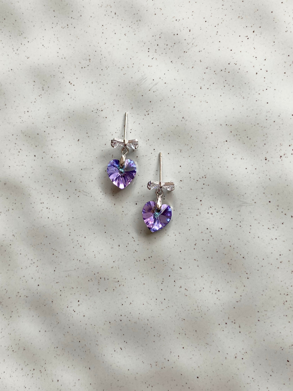 Swarovski Heart Drop Earrings with Bow Stud (3 colours)